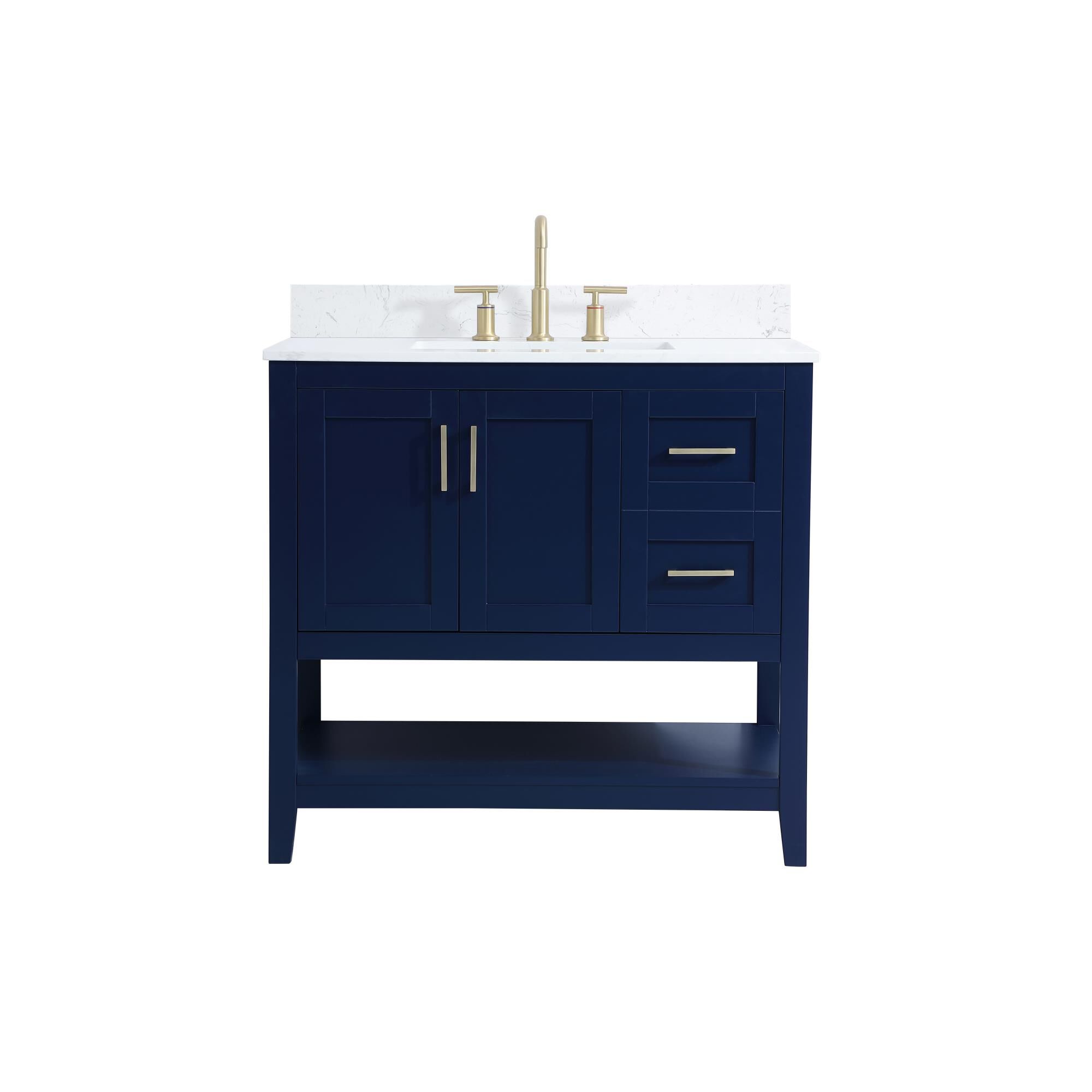 Shown in Blue And Gold With Calacatta Quartz finish