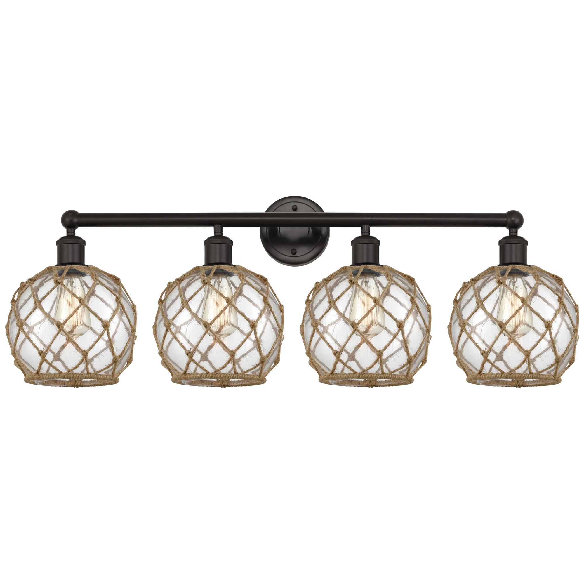 Shown in Oil Rubbed Bronze finish and Clear with Brown Rope glass