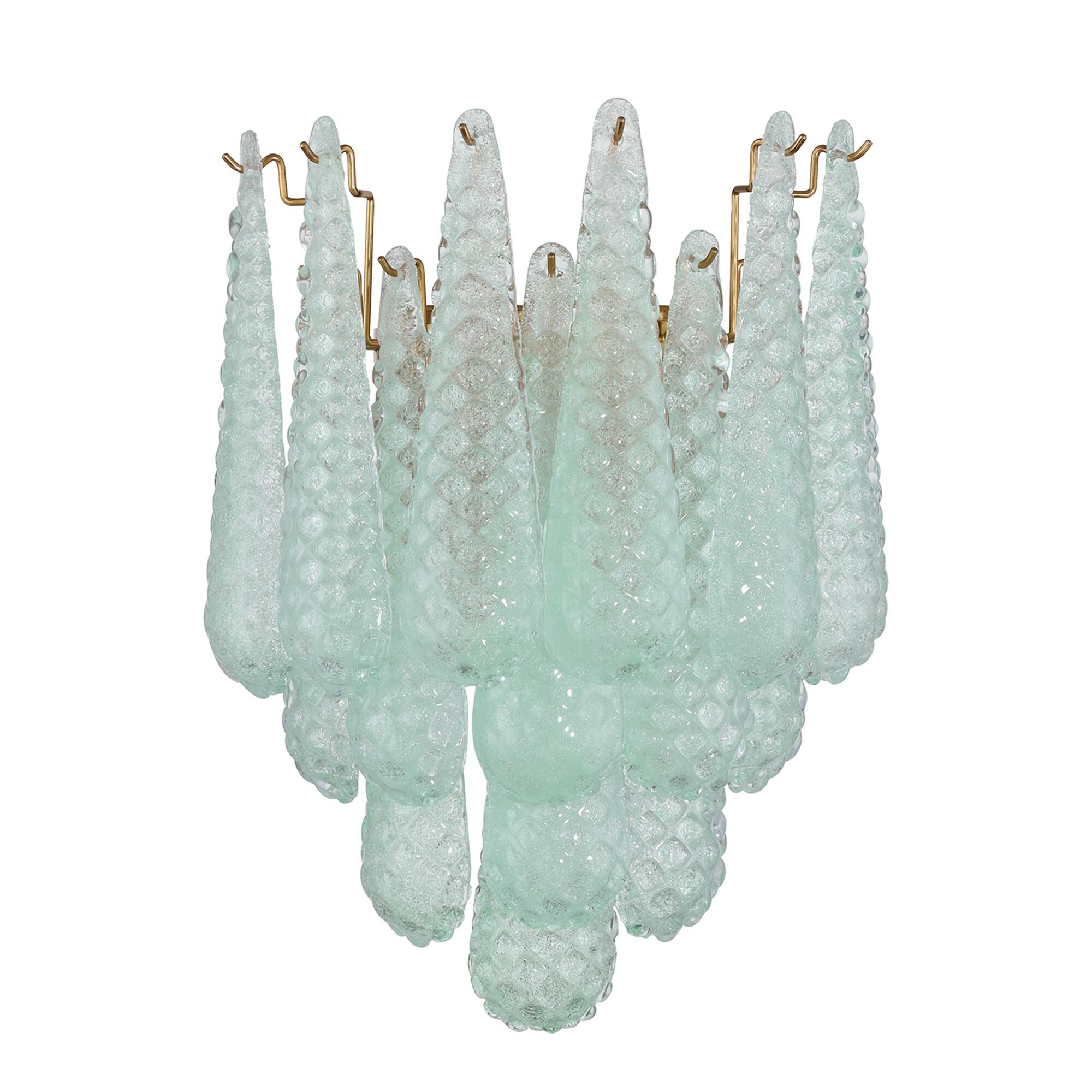 Shown in Aged Brass finish and Sand Green glass