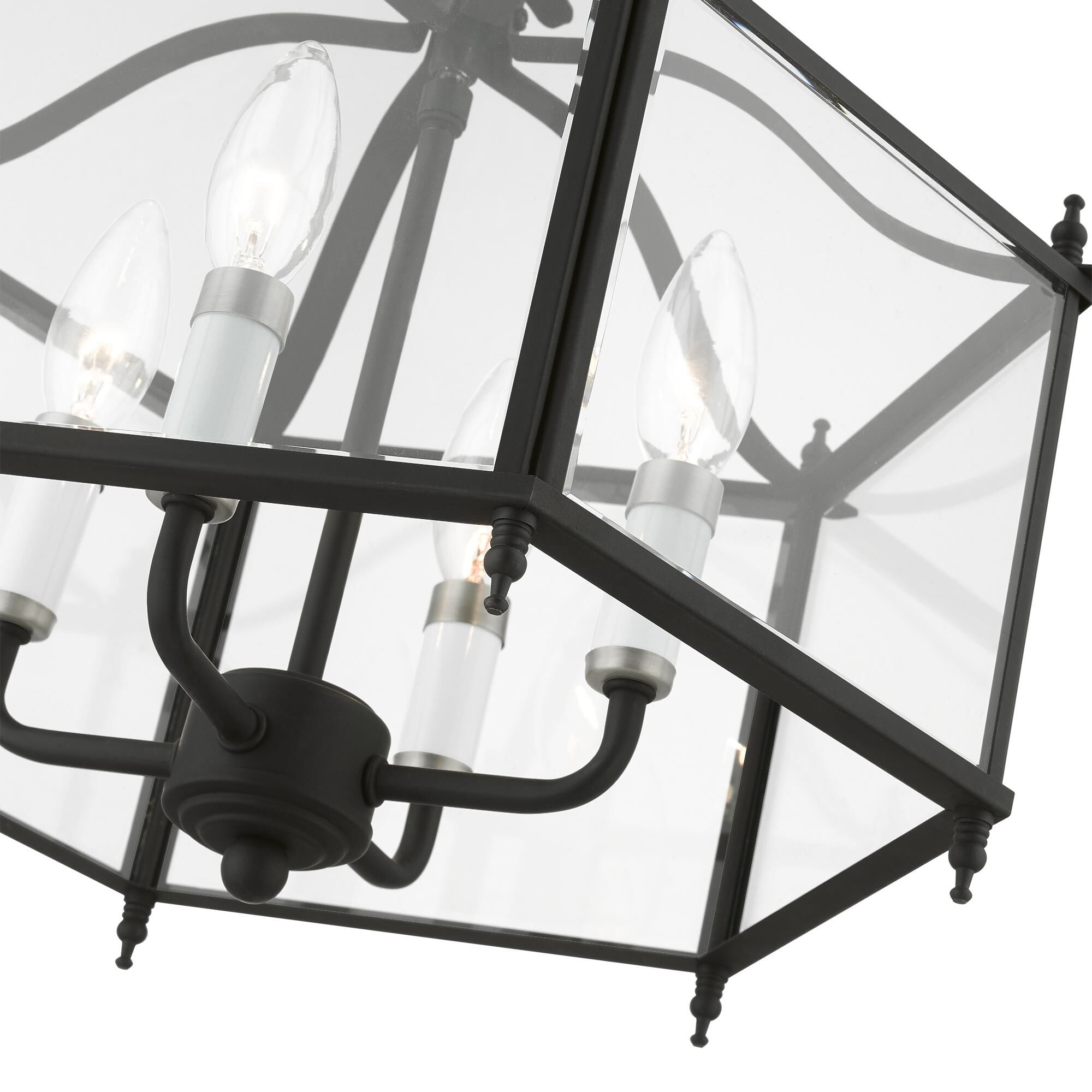 Shown in Black with Brushed Nickel Accents finish and Clear Beveled glass