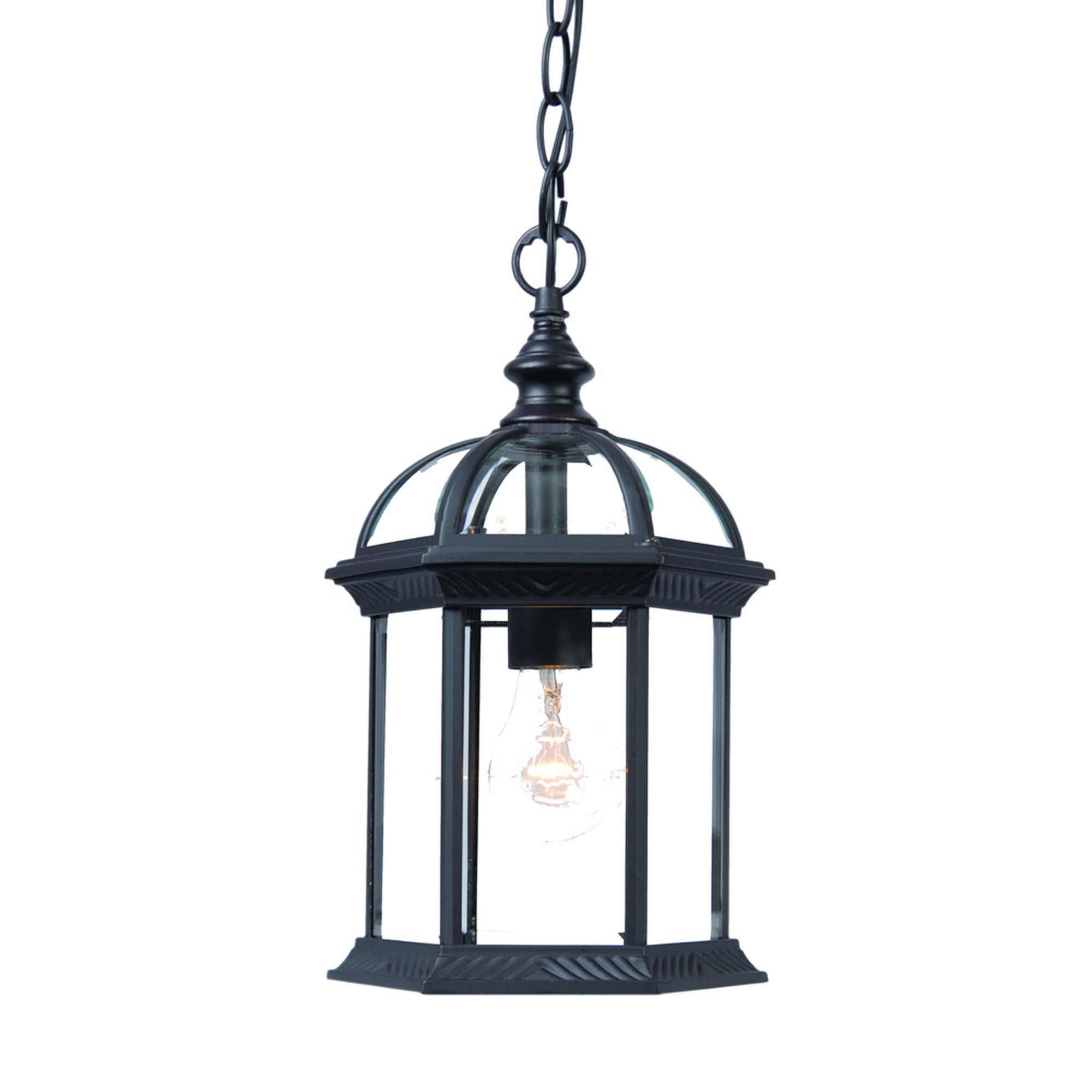 Shown in Matte Black finish and Clear glass and Clear Beveled Glass Panes shade