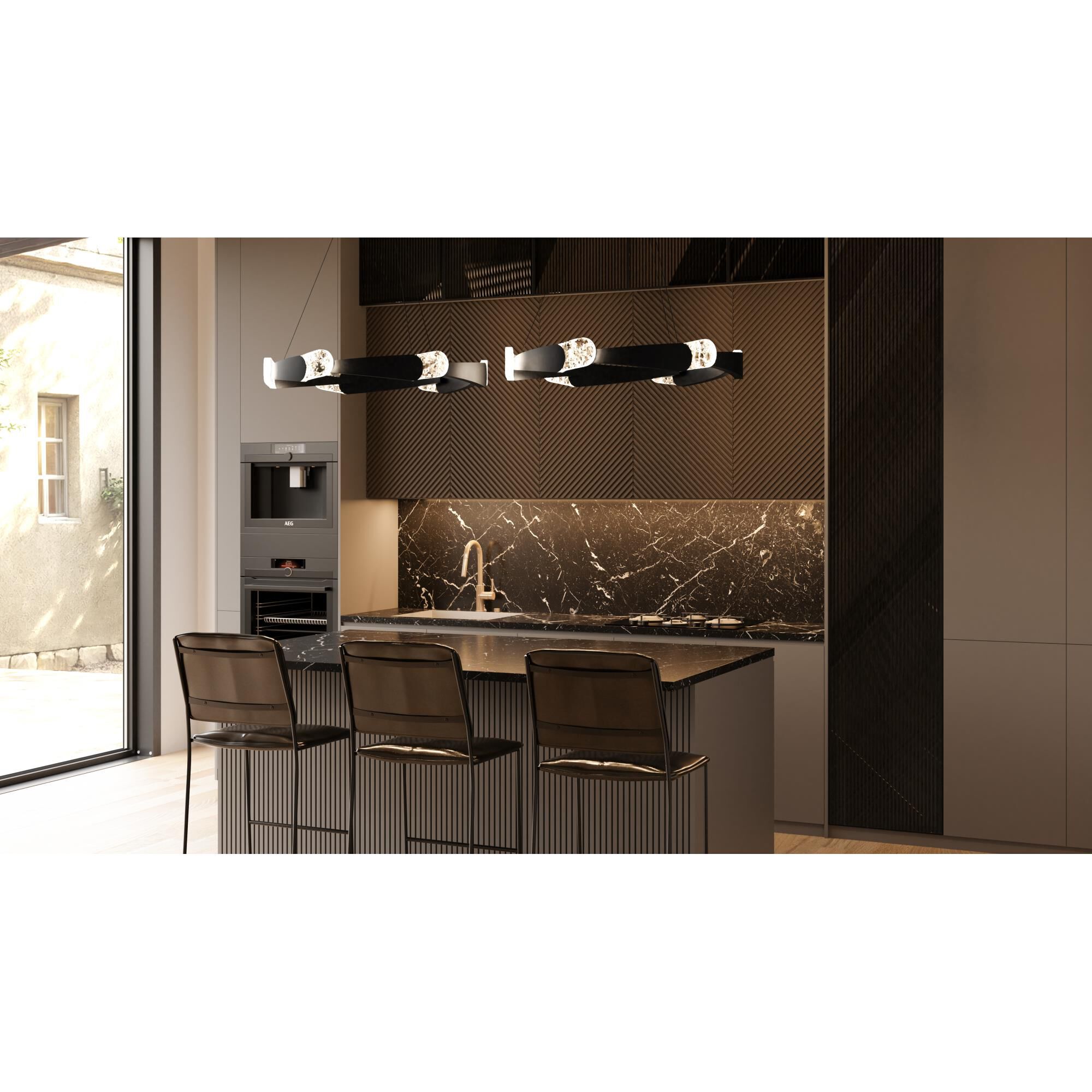 Shown in Matte Black finish and Clear Textured glass