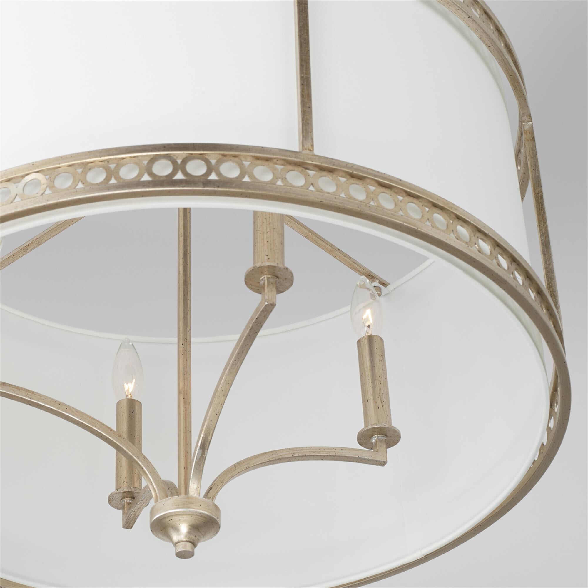 Shown in Winter Gold finish and White Fabric shade