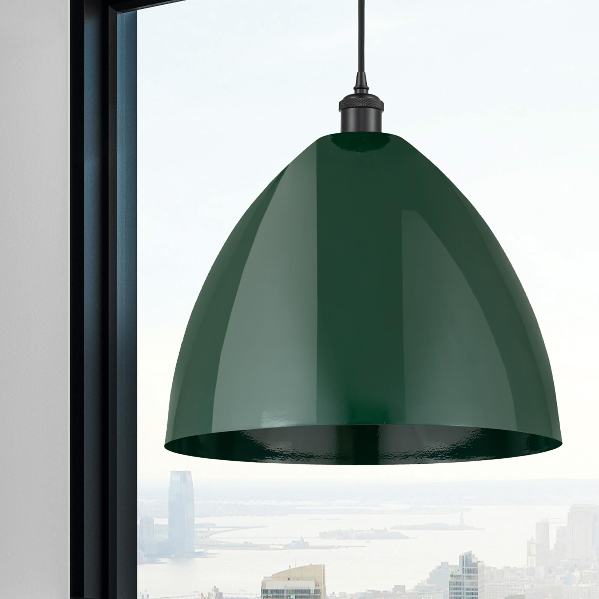 Shown in Matte Black finish and Green Plymouth Dome shade