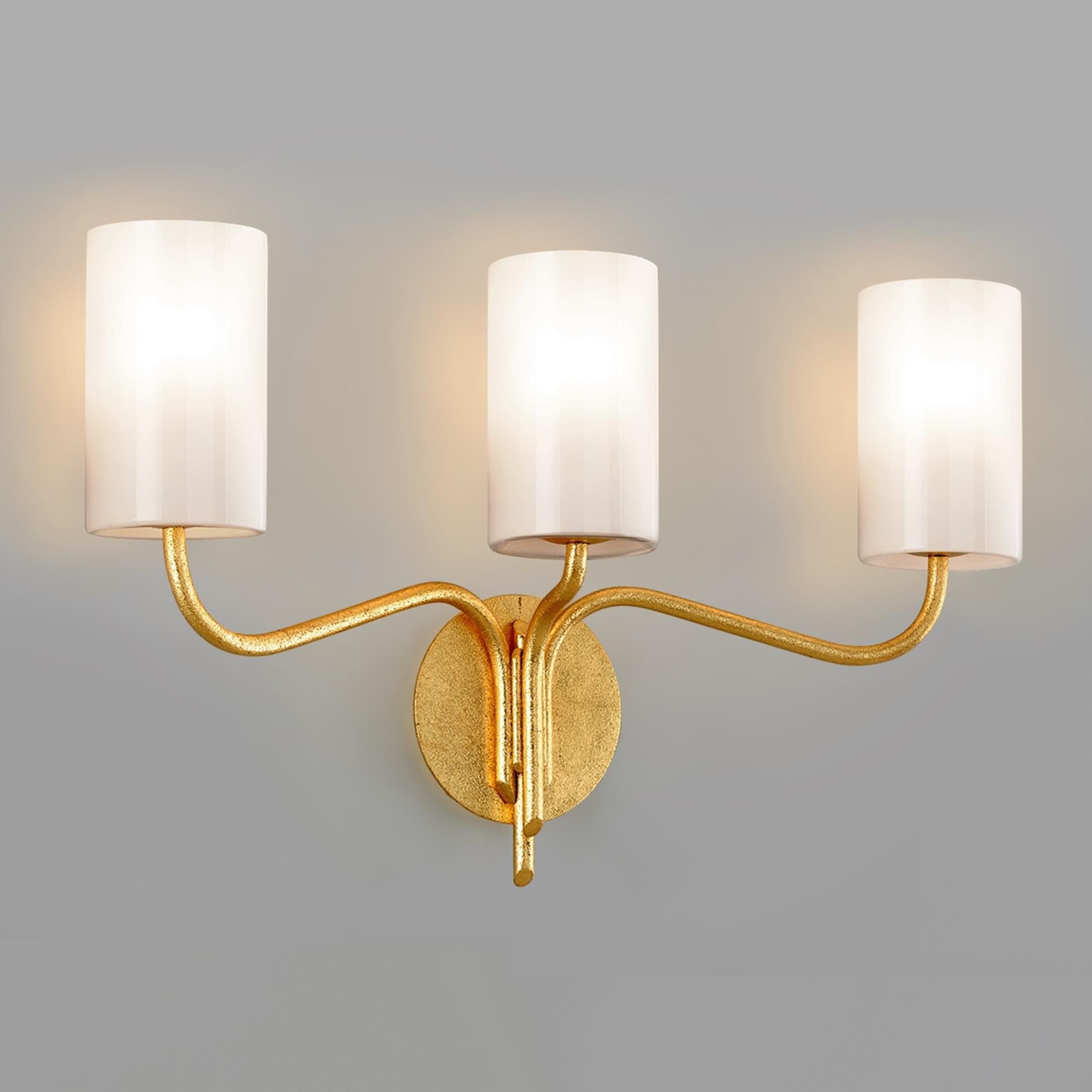 Shown in Textured Gold Leaf finish and Opal White glass and Glass shade