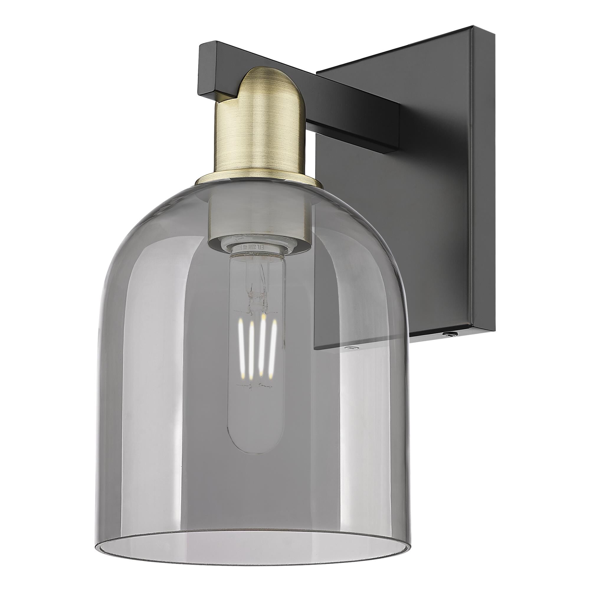 Shown in Black Antique Brass finish and Light Smoke glass