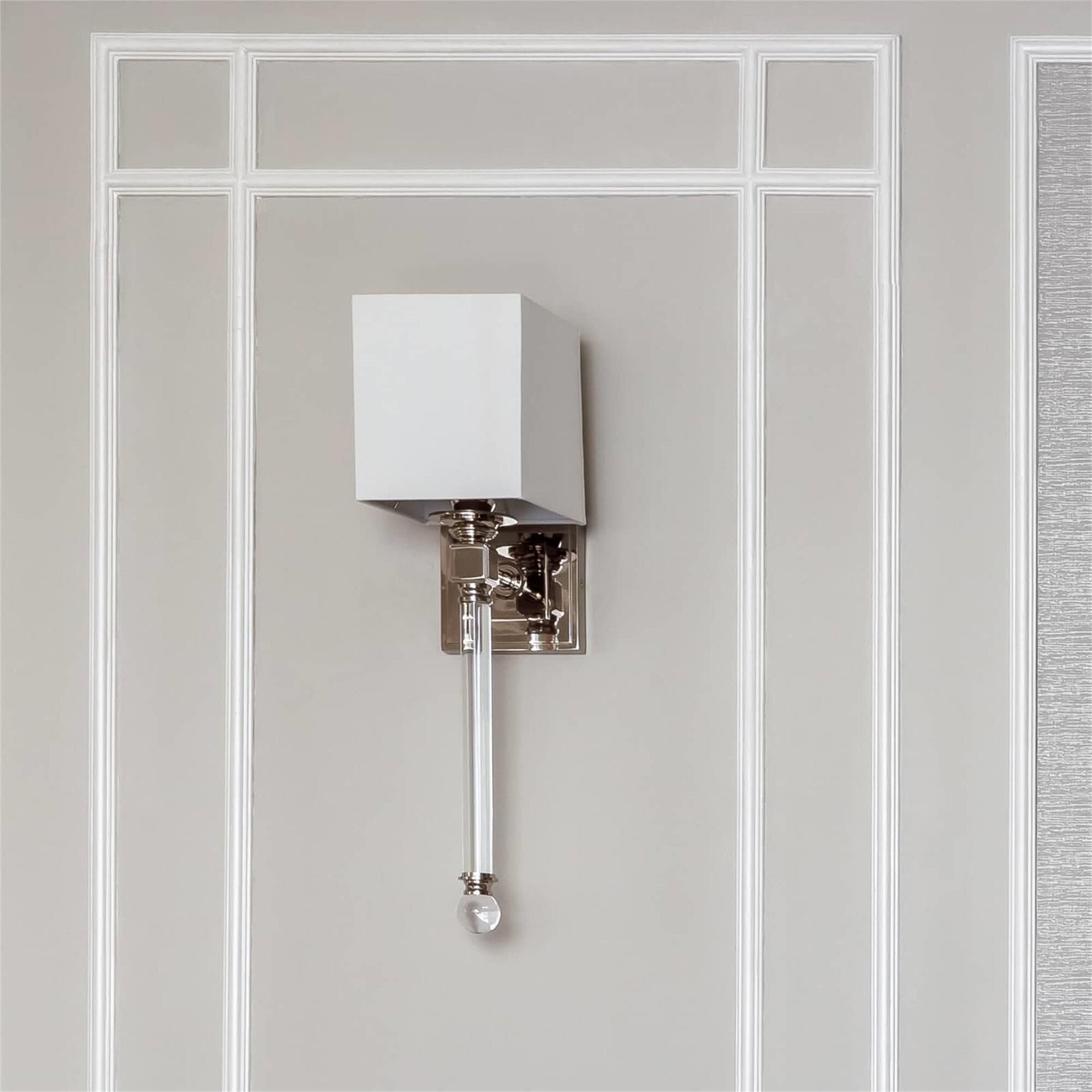 Shown in Polished Nickel finish and Linen shade