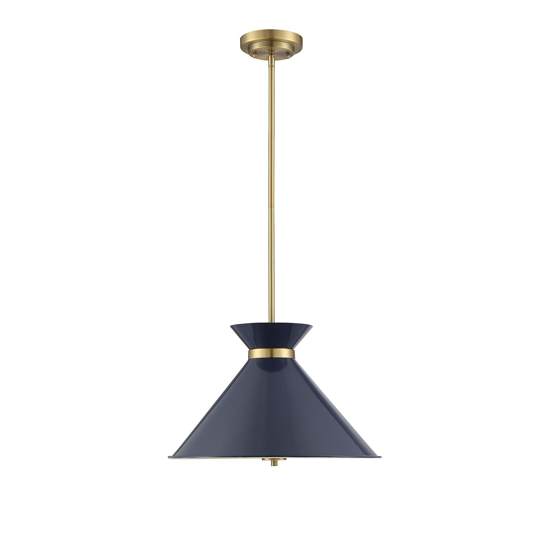 Shown in Navy Blue With Brass Accents finish and Clear Diffuser glass and Blue shade