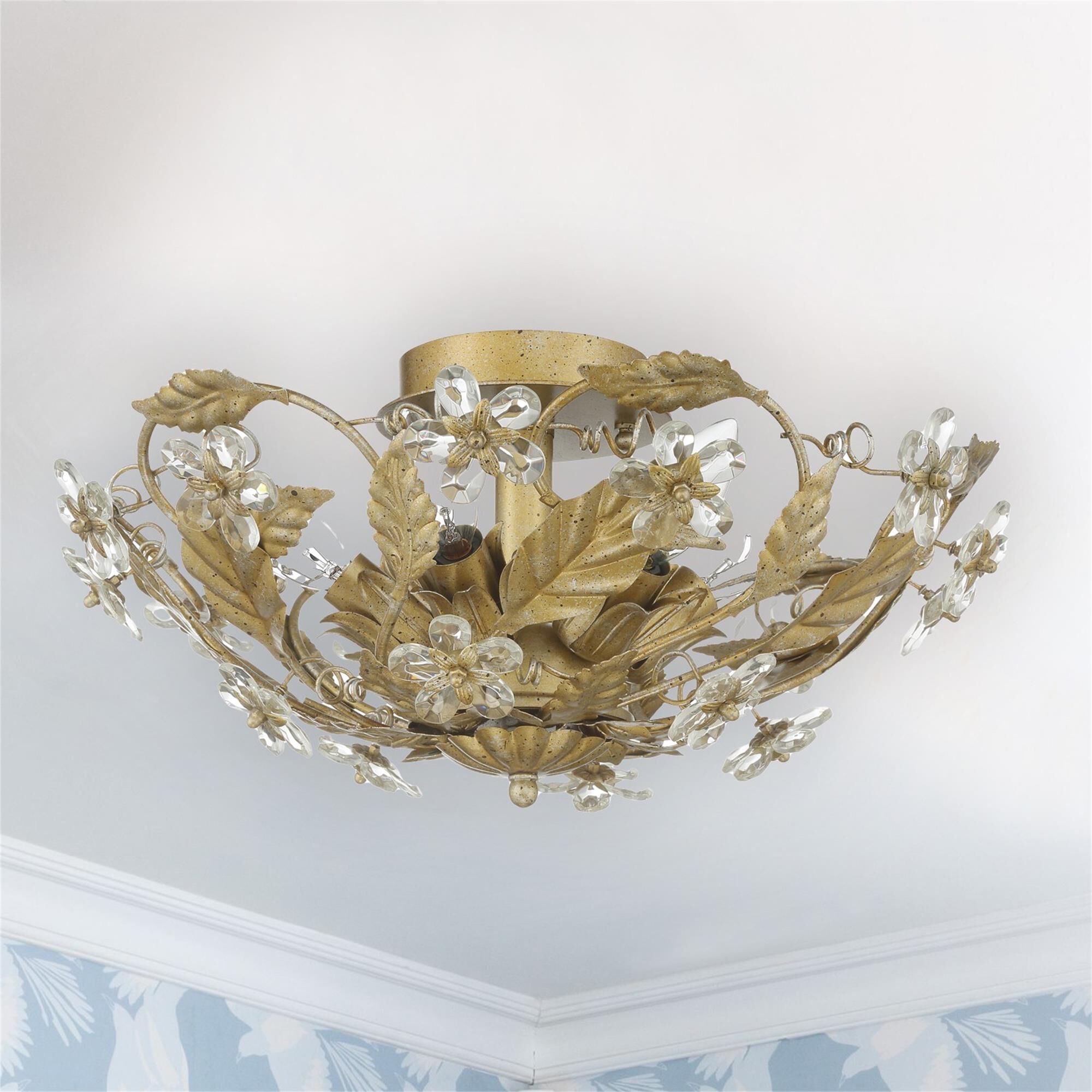 Shown in Gold Leaf finish and Clear Hand Cut crystal
