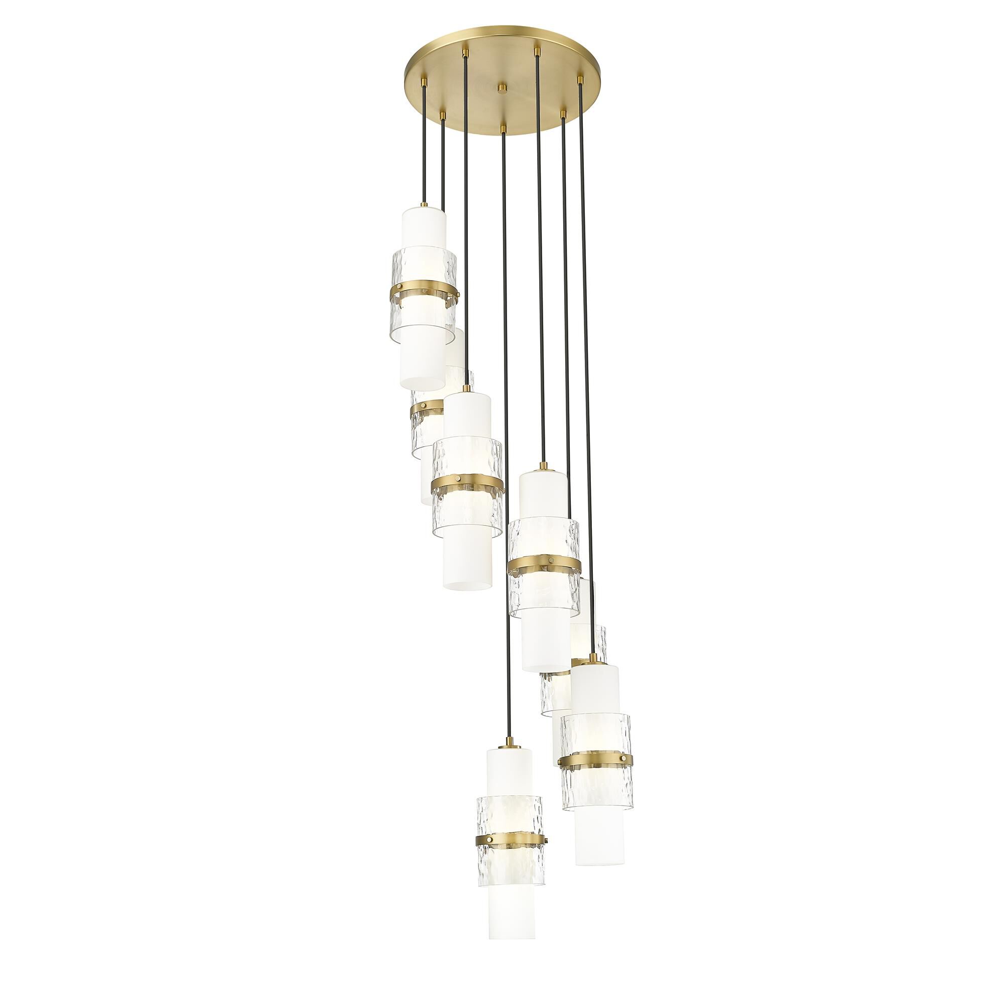 Shown in Modern Gold finish and Clear + Etched Opal glass and Clear + Etched Opal shade