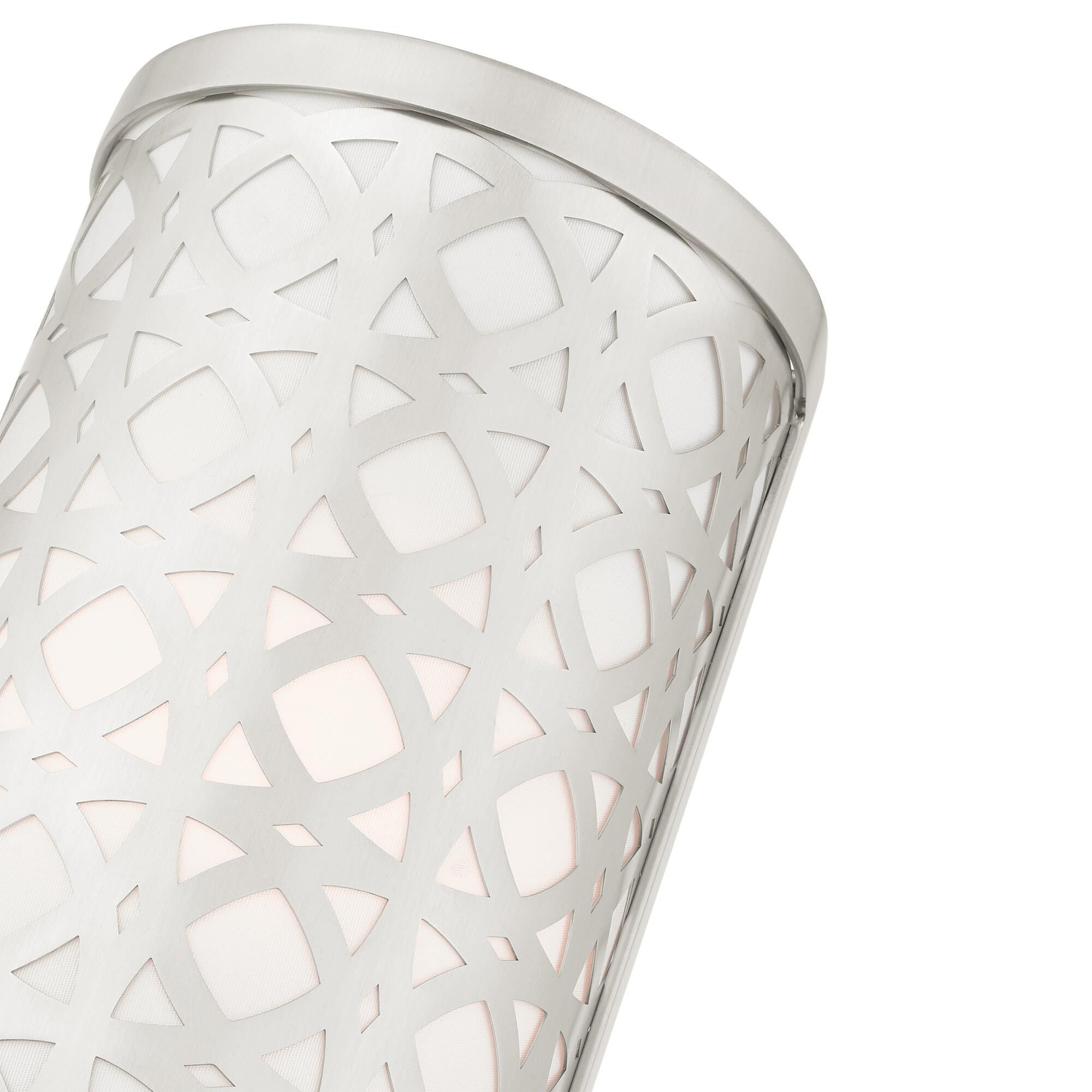 Shown in Brushed Nickel finish and Hand Crafted Hardback  Completely Finished With Off-White Color Fabric Outside and Inside shade