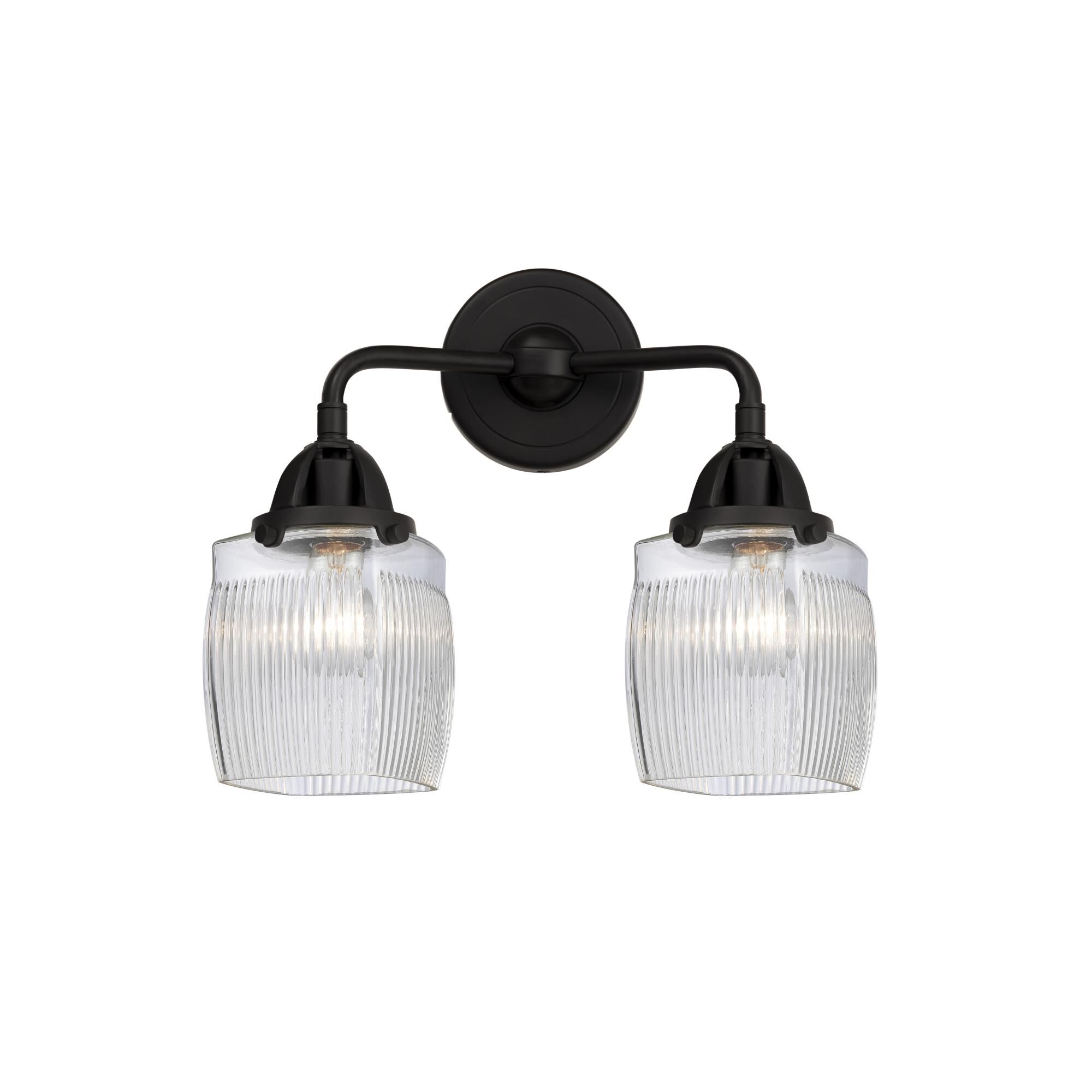 Shown in Matte Black finish and Thick Clear Halophane Colton glass and No Shade shade