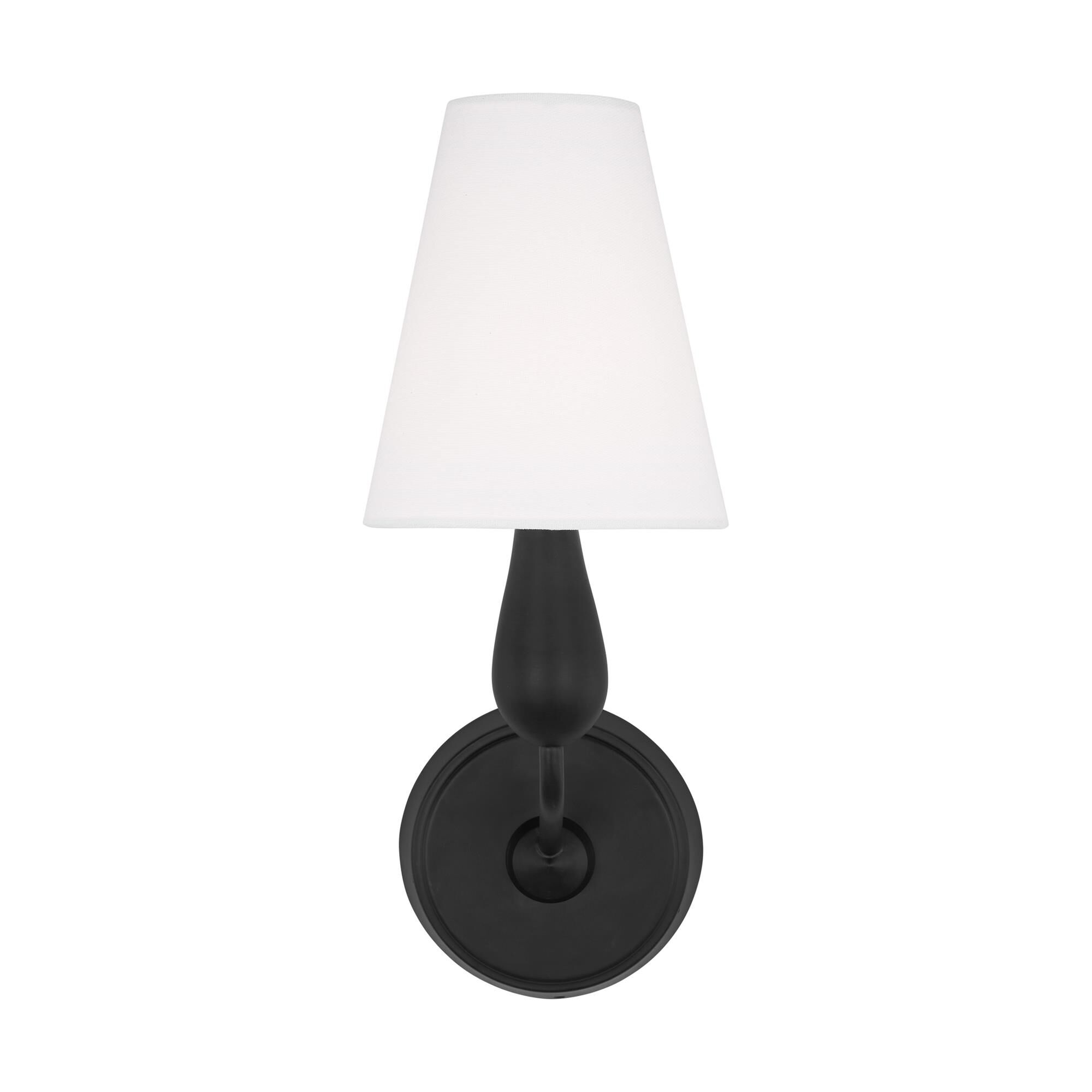 Shown in Aged Iron finish and White Linen Fabric shade