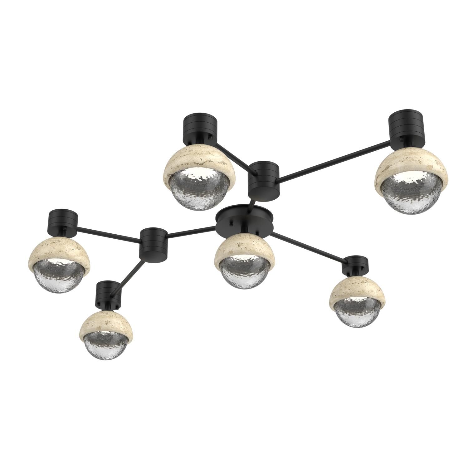 Shown in Matte Black finish and Clear glass and Travertine Stone accent