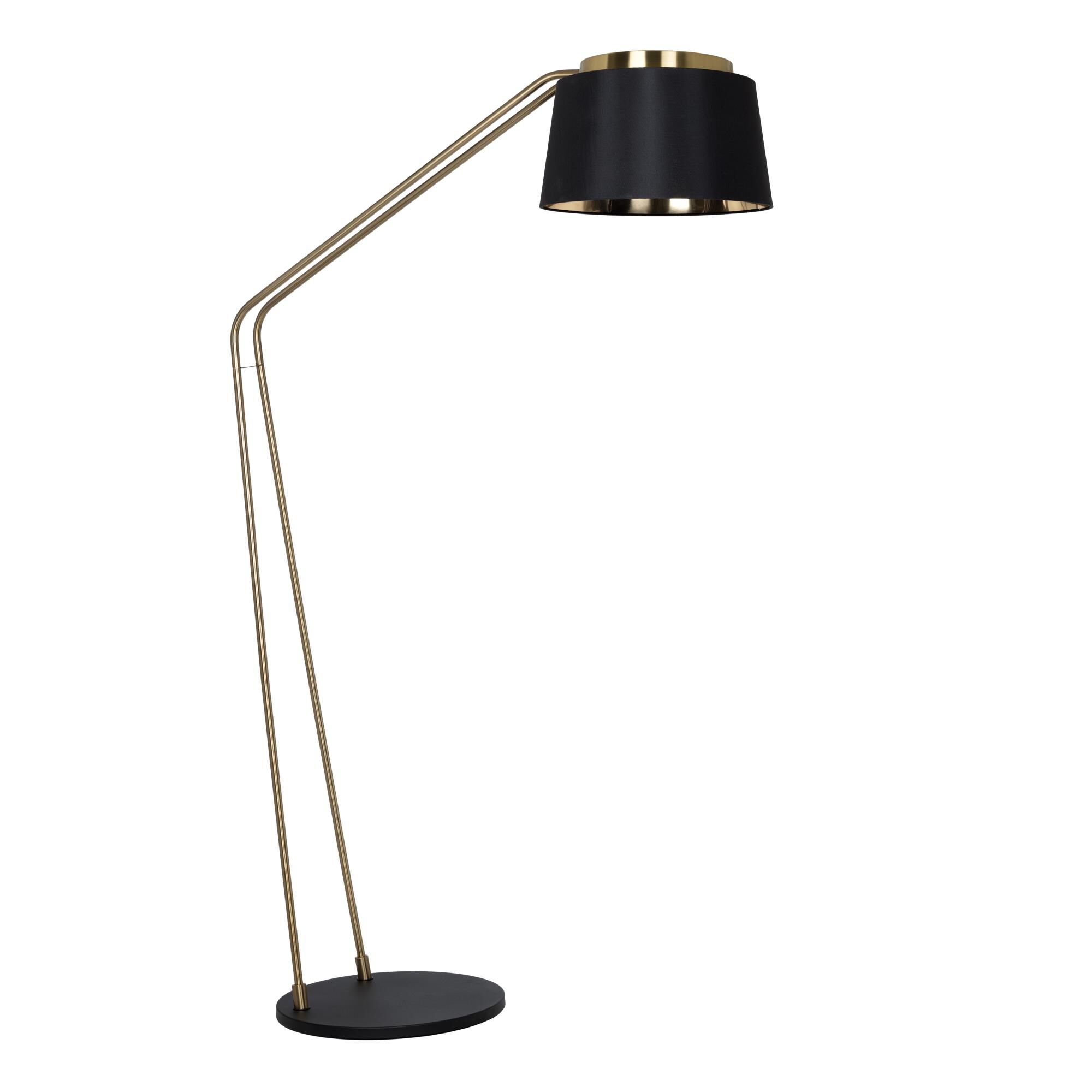 Shown in Brushed Gold and Black finish and Fabric and Foil shade