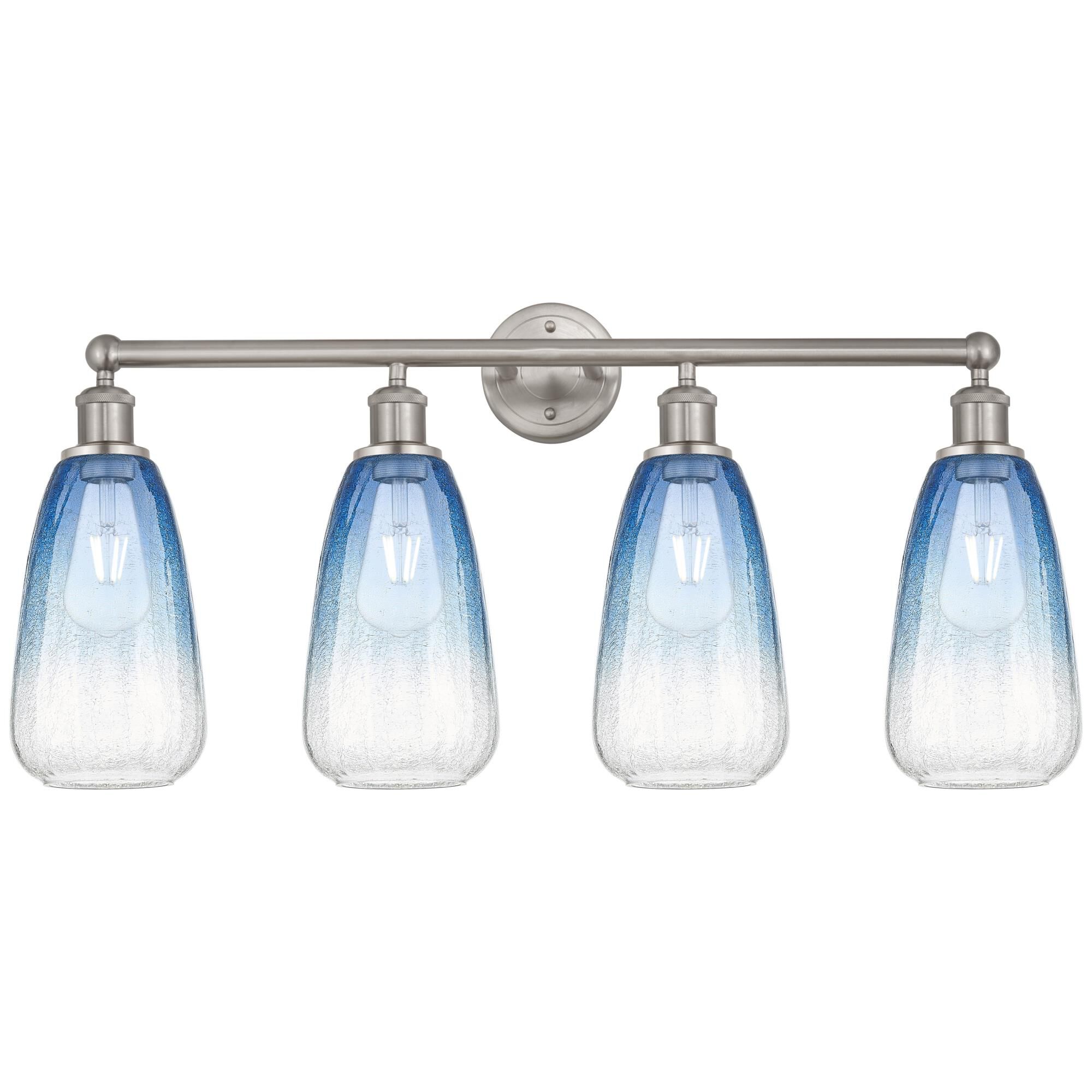 Shown in Brushed Satin Nickel finish and Sapphire Blue glass