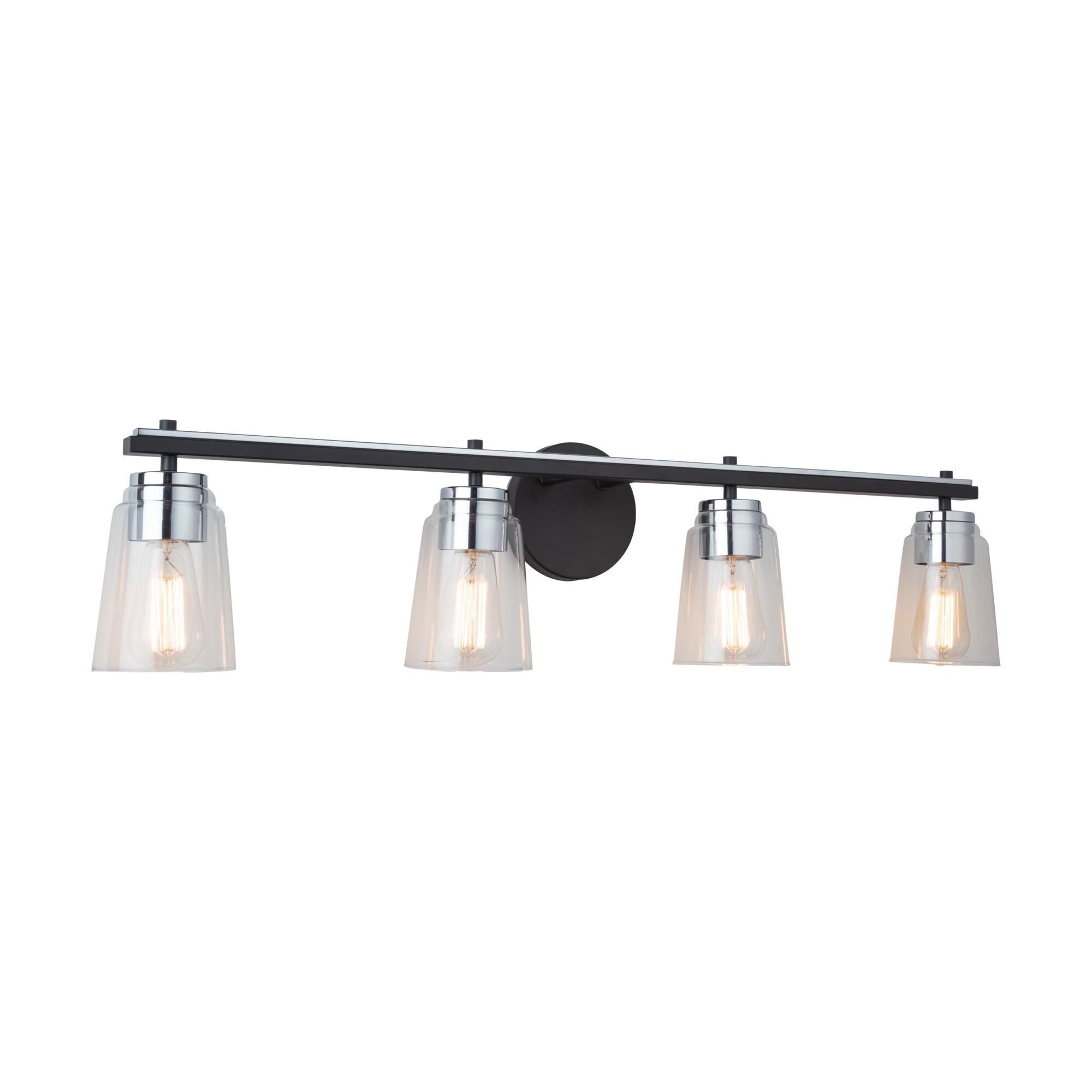 Shown in Black And Chrome finish and Glass shade