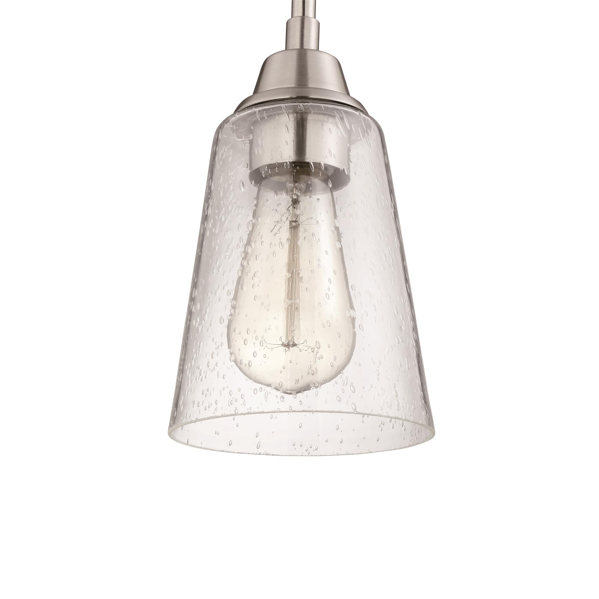 Shown in Brushed Polished Nickel finish and Clear Seeded glass and Glass shade