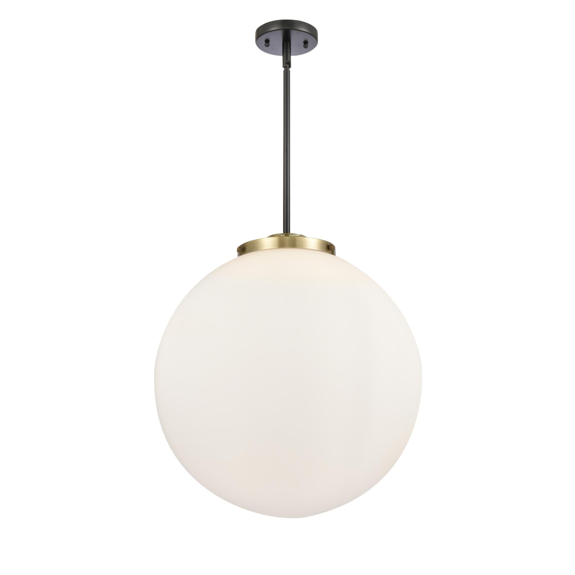 Shown in Black Antique Brass finish and Matte White Cased Beacon glass