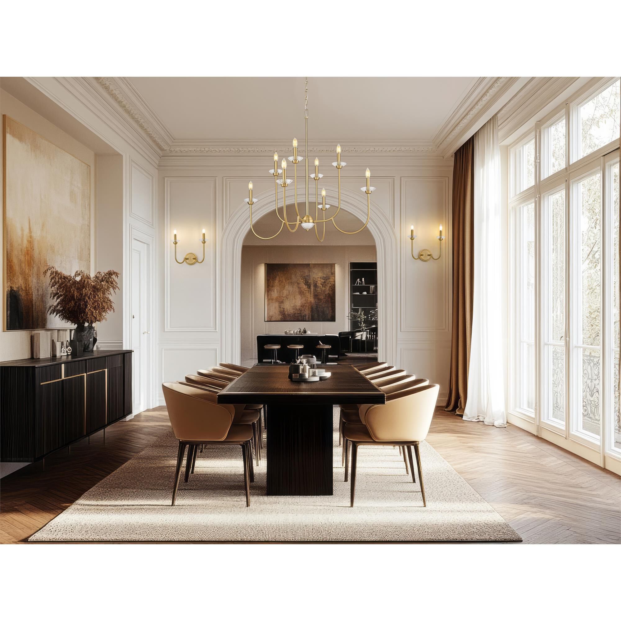 Shown in Modern Gold finish and Clear Ribbed glass and Clear Ribbed shade