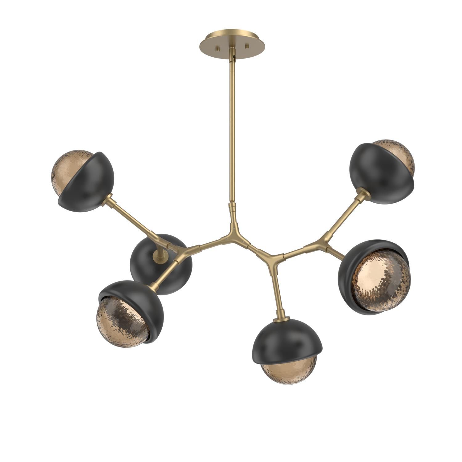 Shown in Gilded Brass finish and Bronze glass and Matte Black accent