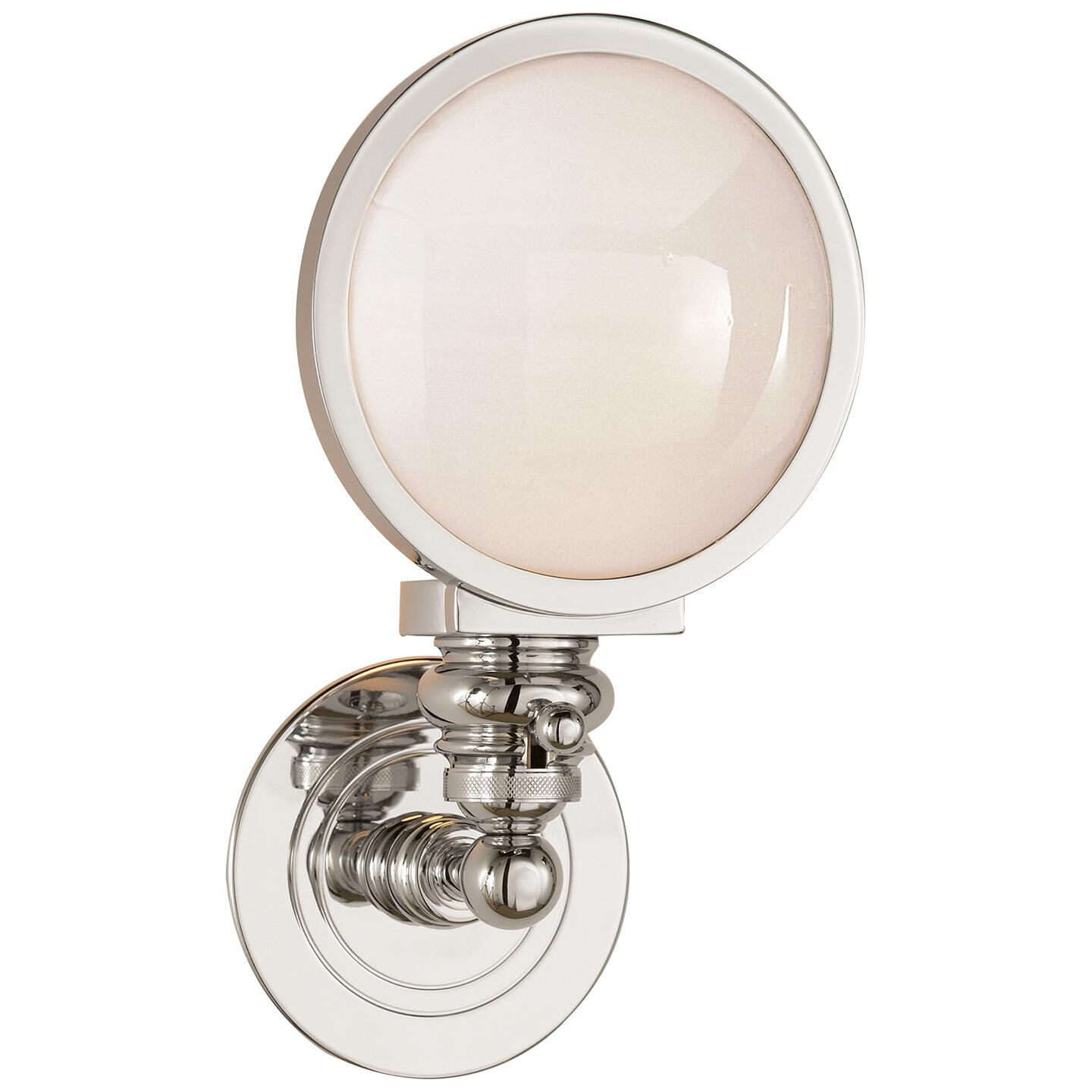 Shown in Polished Nickel finish and White glass