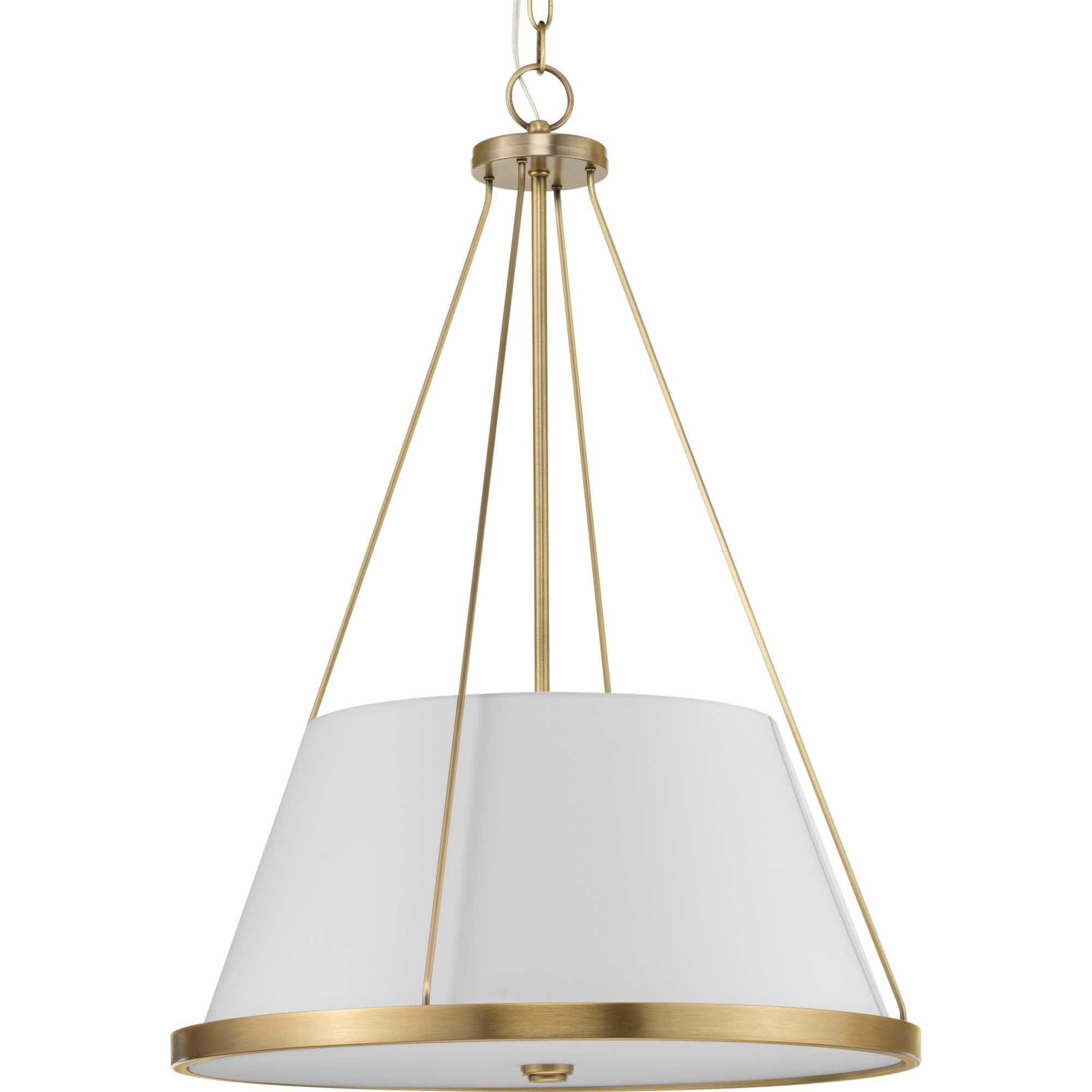 Shown in Vintage Brass finish and White Linen glass