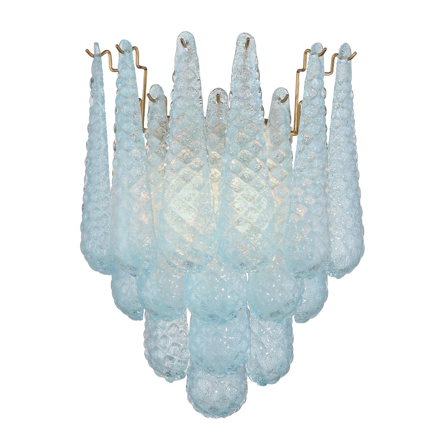 Shown in Aged Brass finish and Sand Blue glass