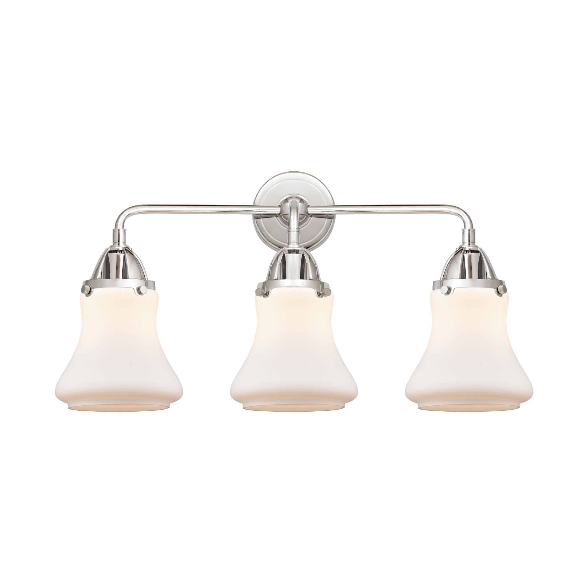 Shown in Polished Chrome finish and Matte White Bellmont glass and No Shade shade