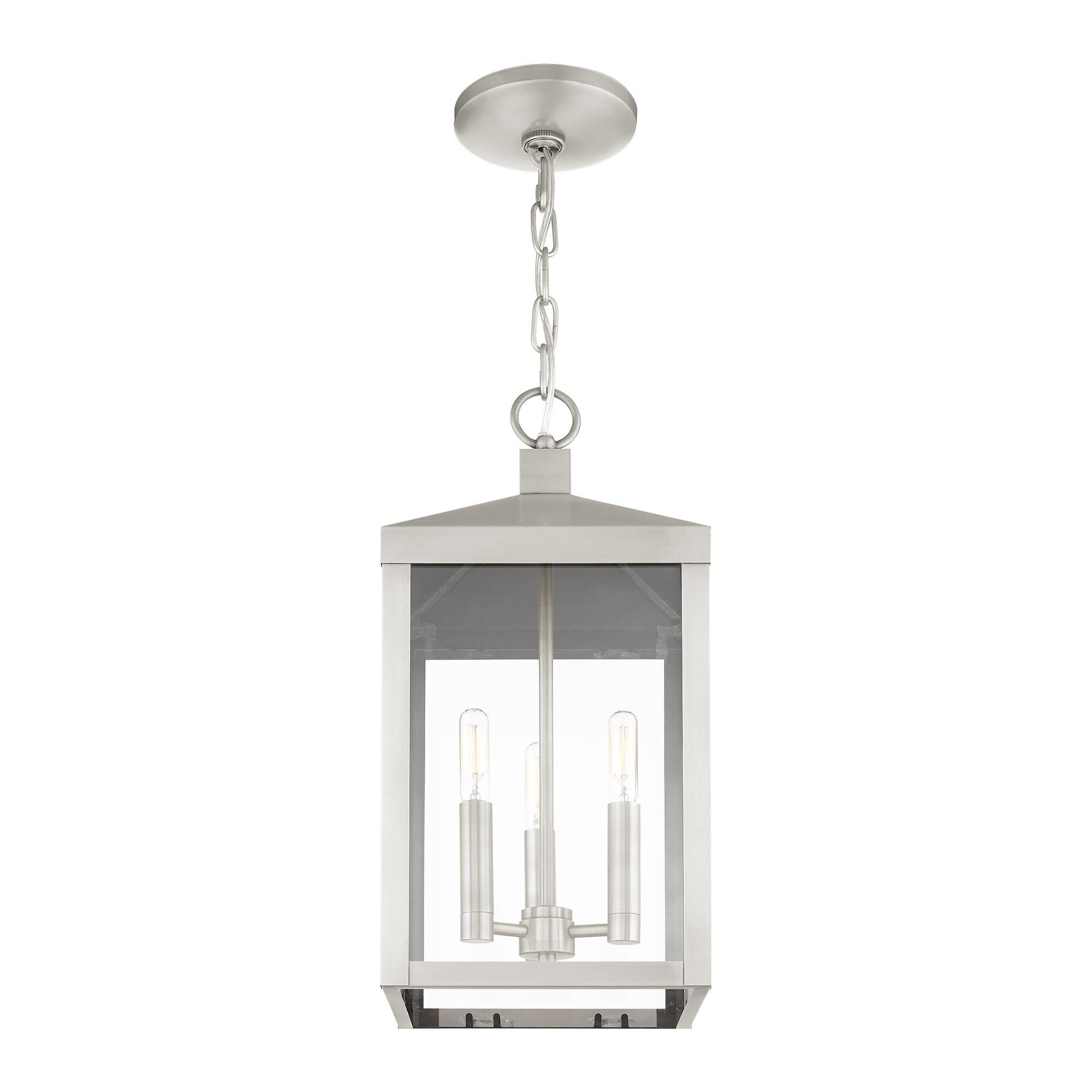 Shown in Brushed Nickel finish and Clear glass and Clear Glass shade
