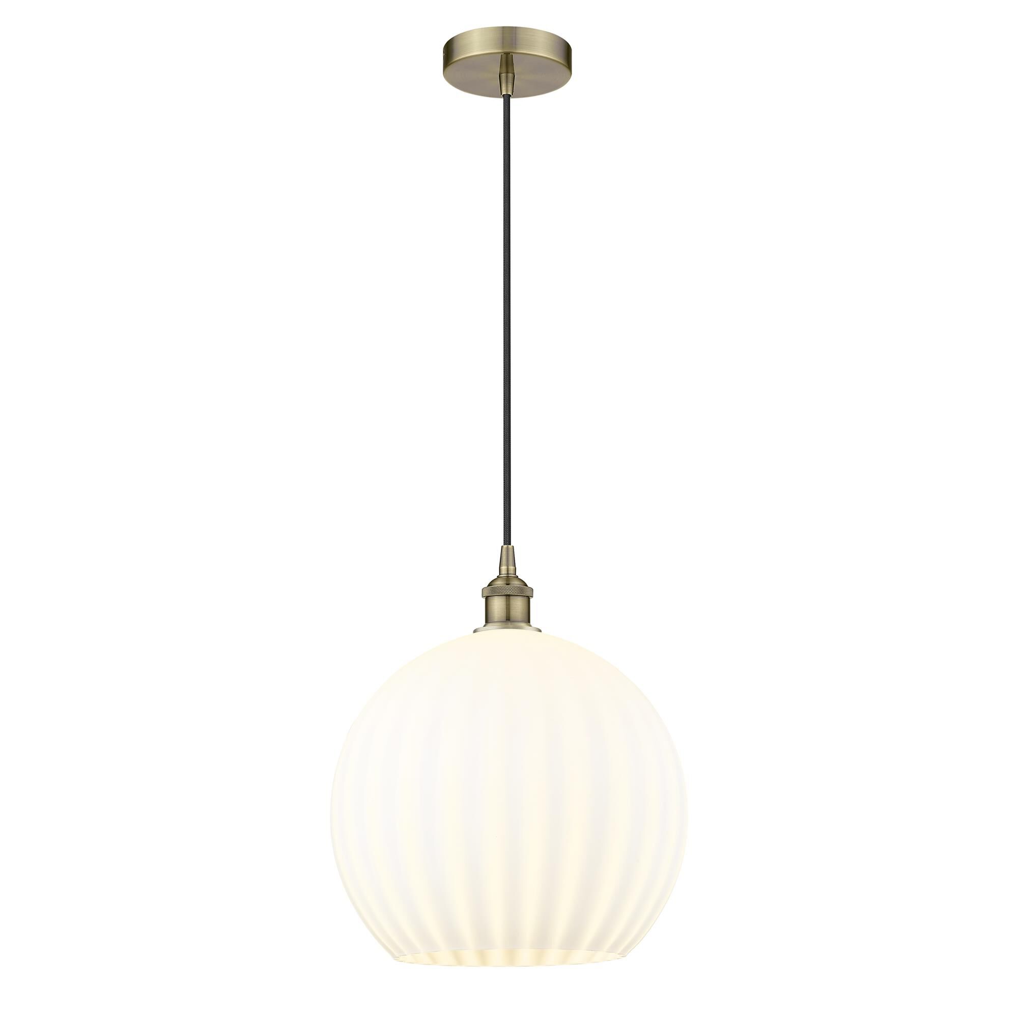 Shown in Antique Brass finish and White Venetian glass