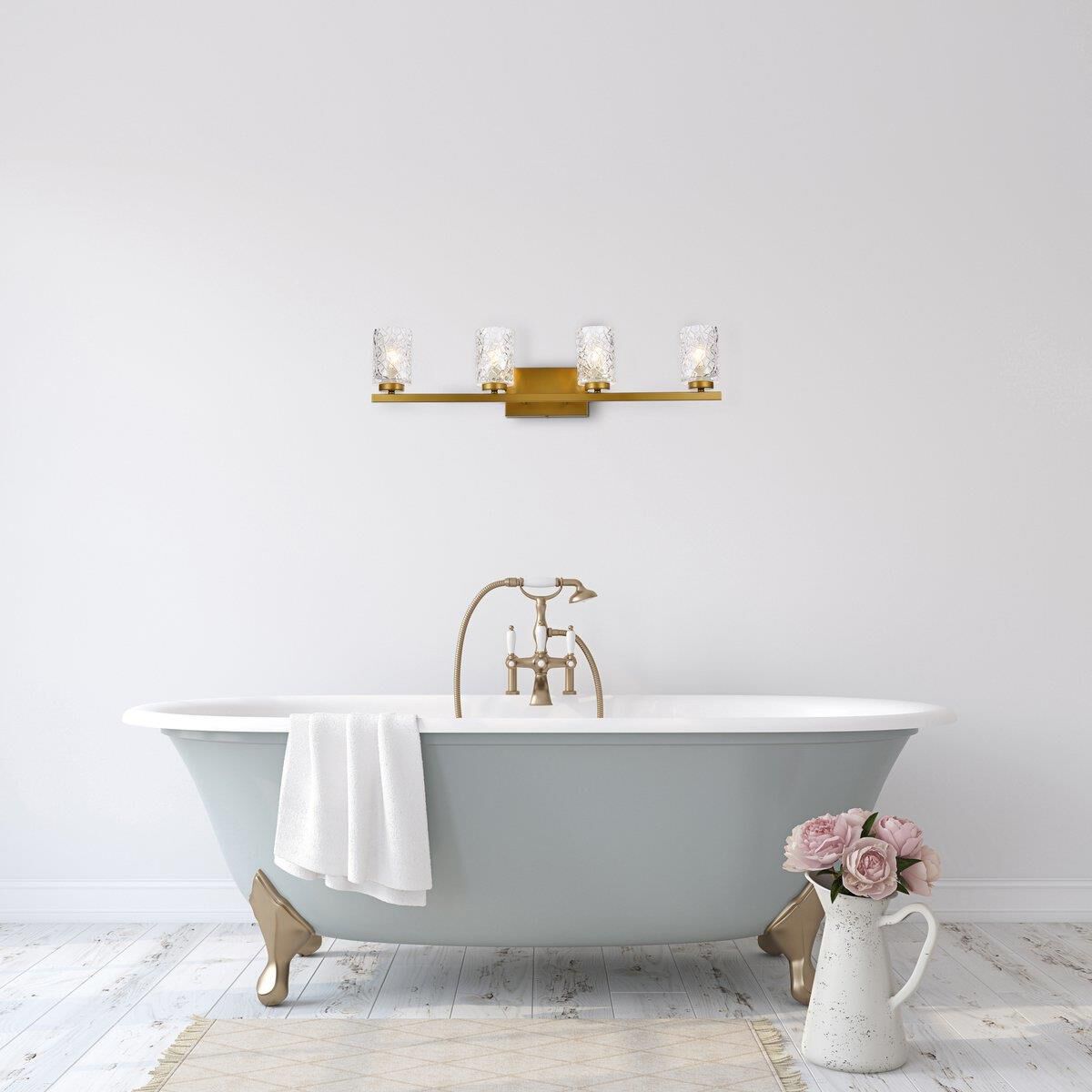 Shown in Brass finish and Clear glass