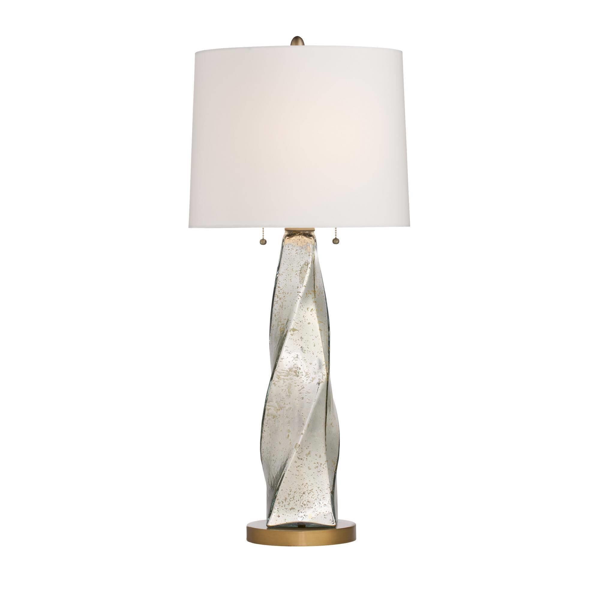 Shown in Silver Luster and Antique Brass finish and Off-White shade