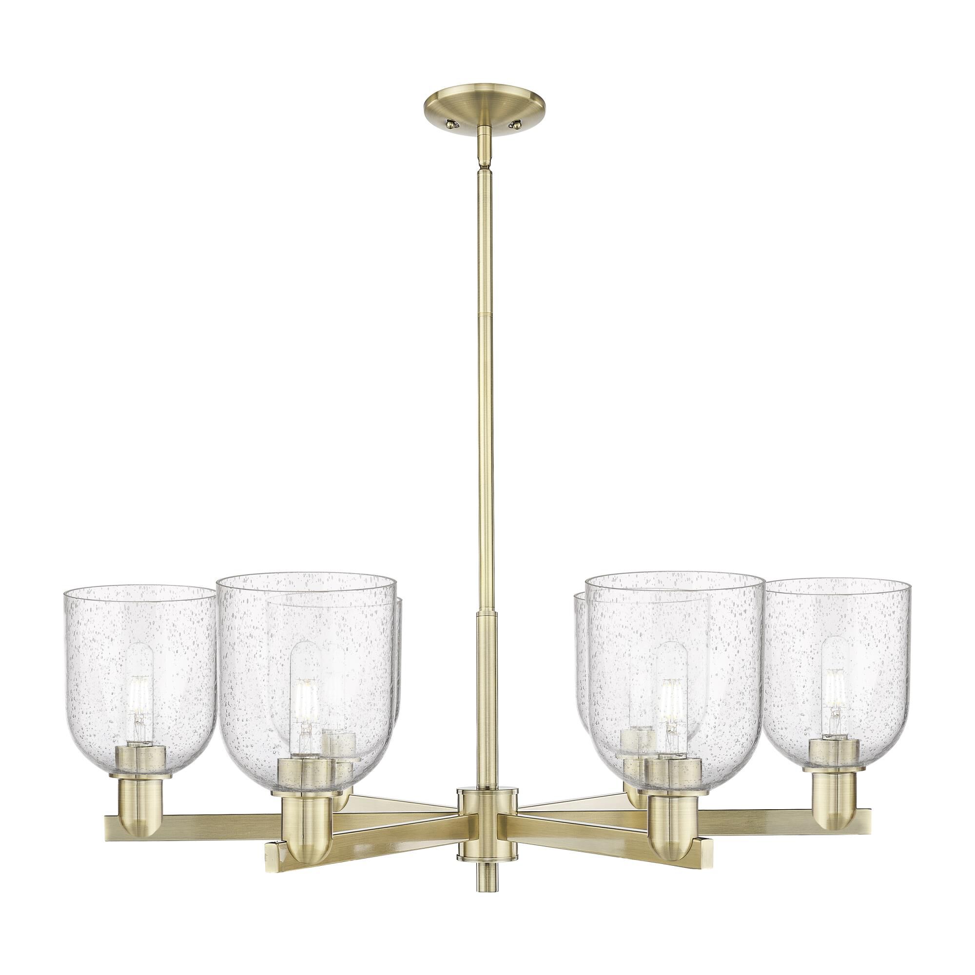 Shown in Antique Brass finish and Seedy glass
