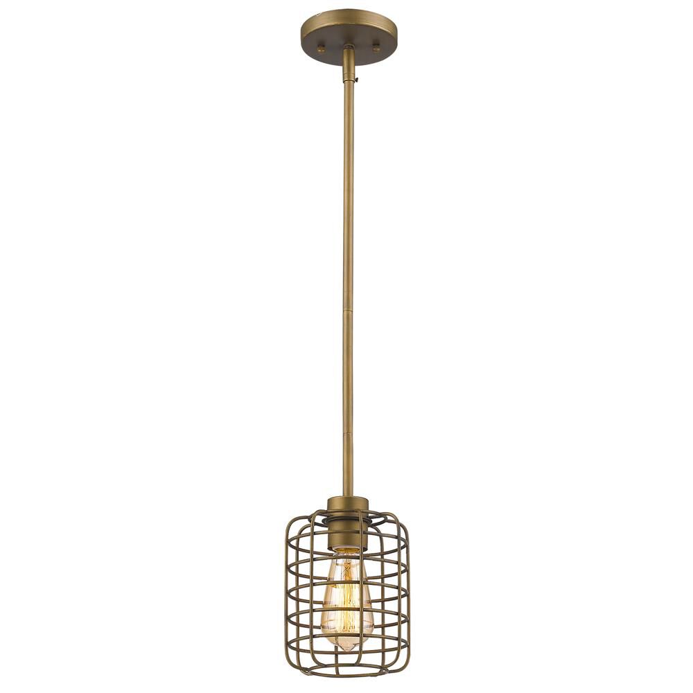 Shown in Raw Brass finish and Raw Brass glass and Raw Brass Metal Cage Drum shade