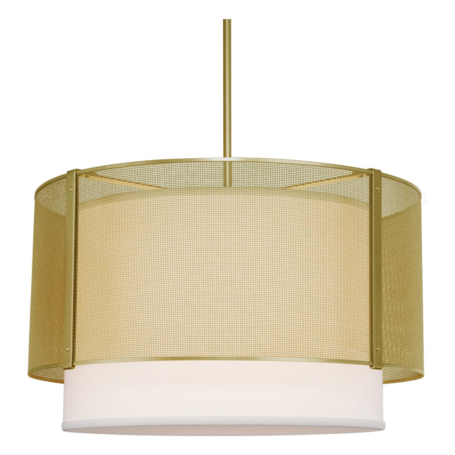 Shown in Gilded Brass finish and No Glass glass and White Linen shade
