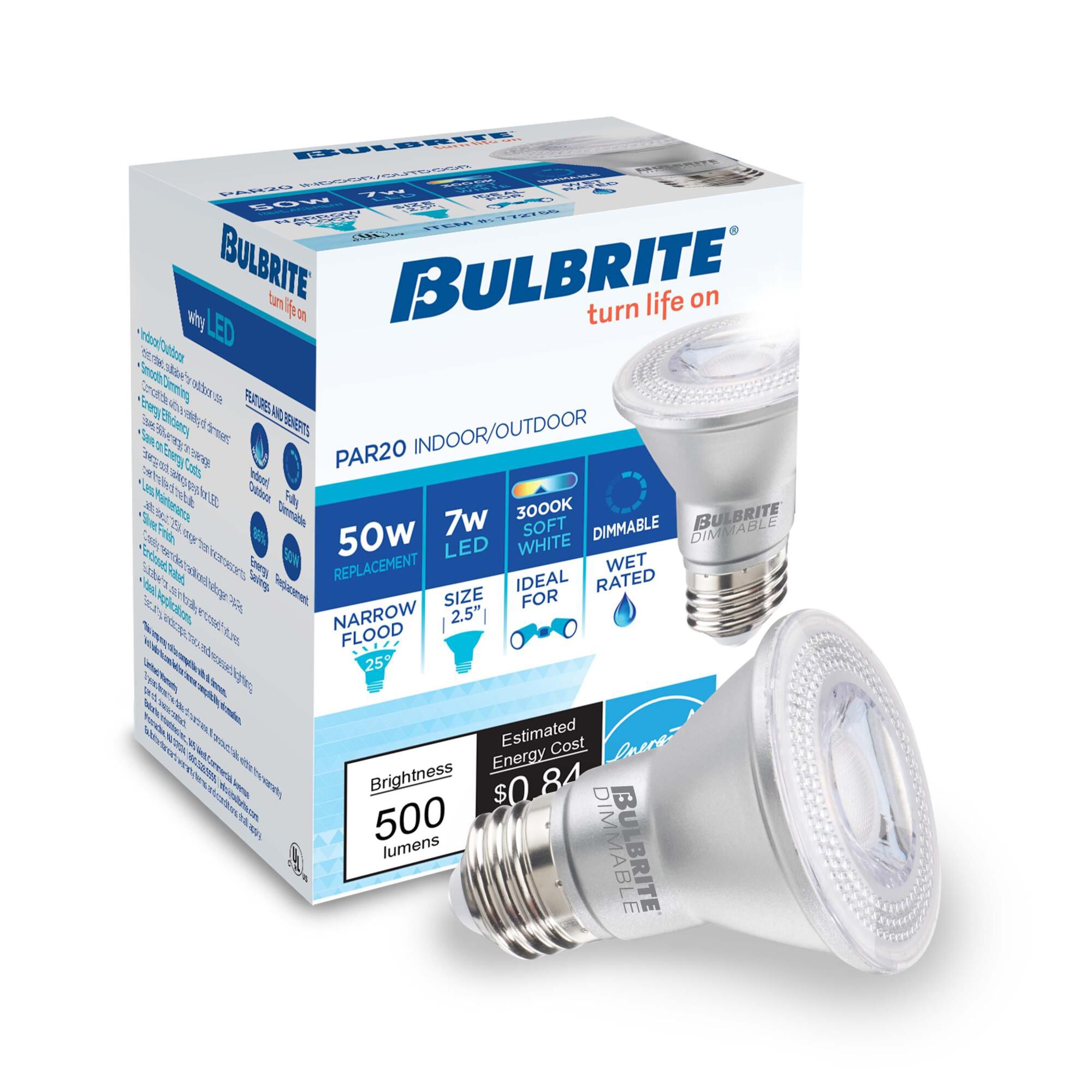 Dimmable 7 Watt 3000K PAR20 LED Light Bulb by Bulbrite