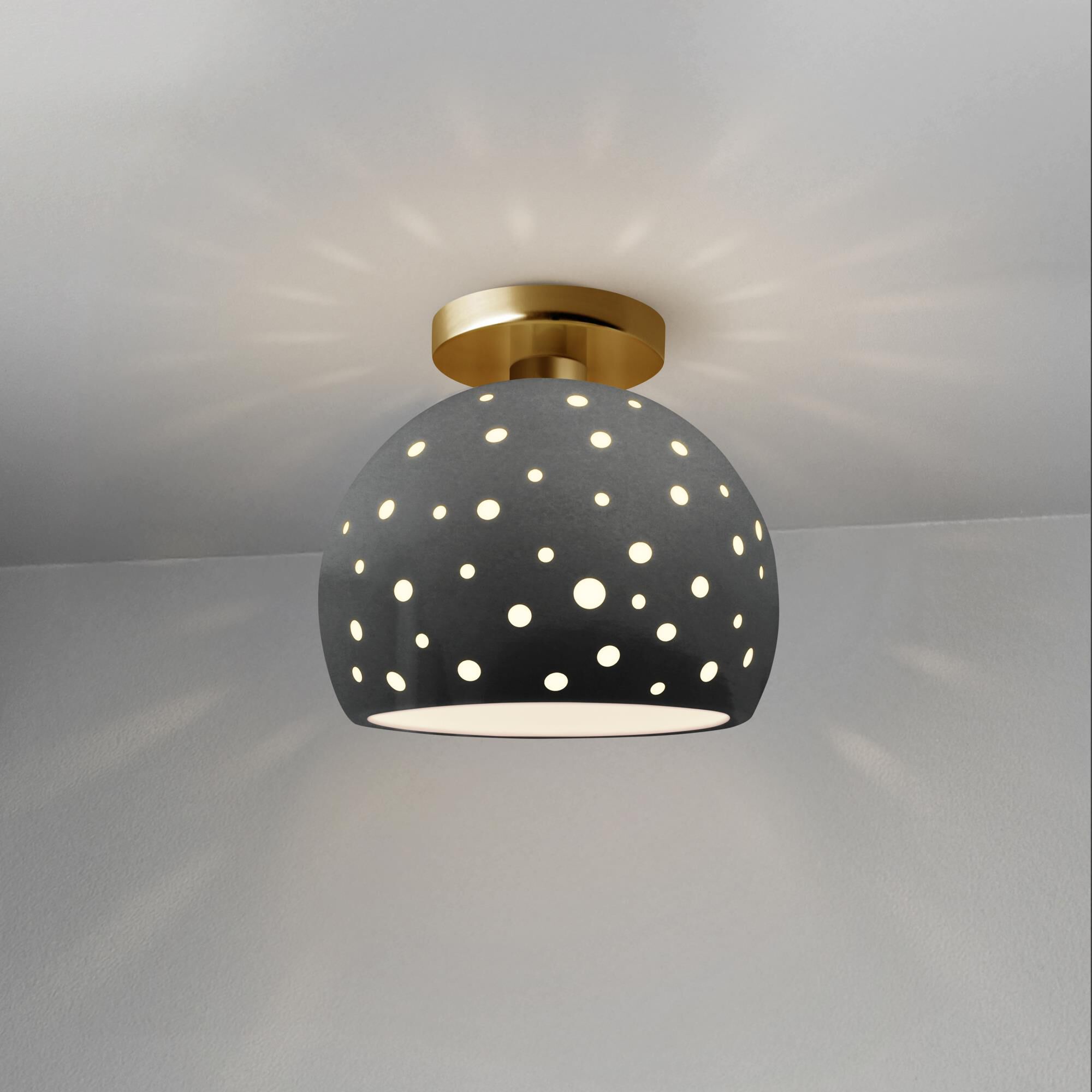 Shown in Brushed Brass finish and Gloss Grey shade