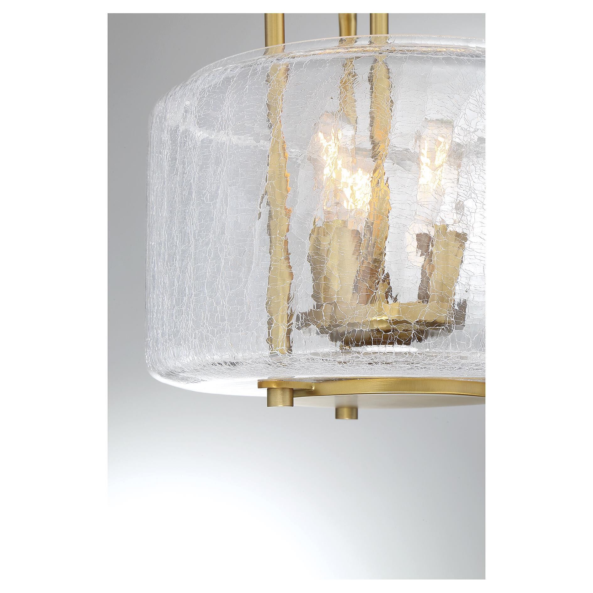 Shown in Warm Brass finish and Crackled glass