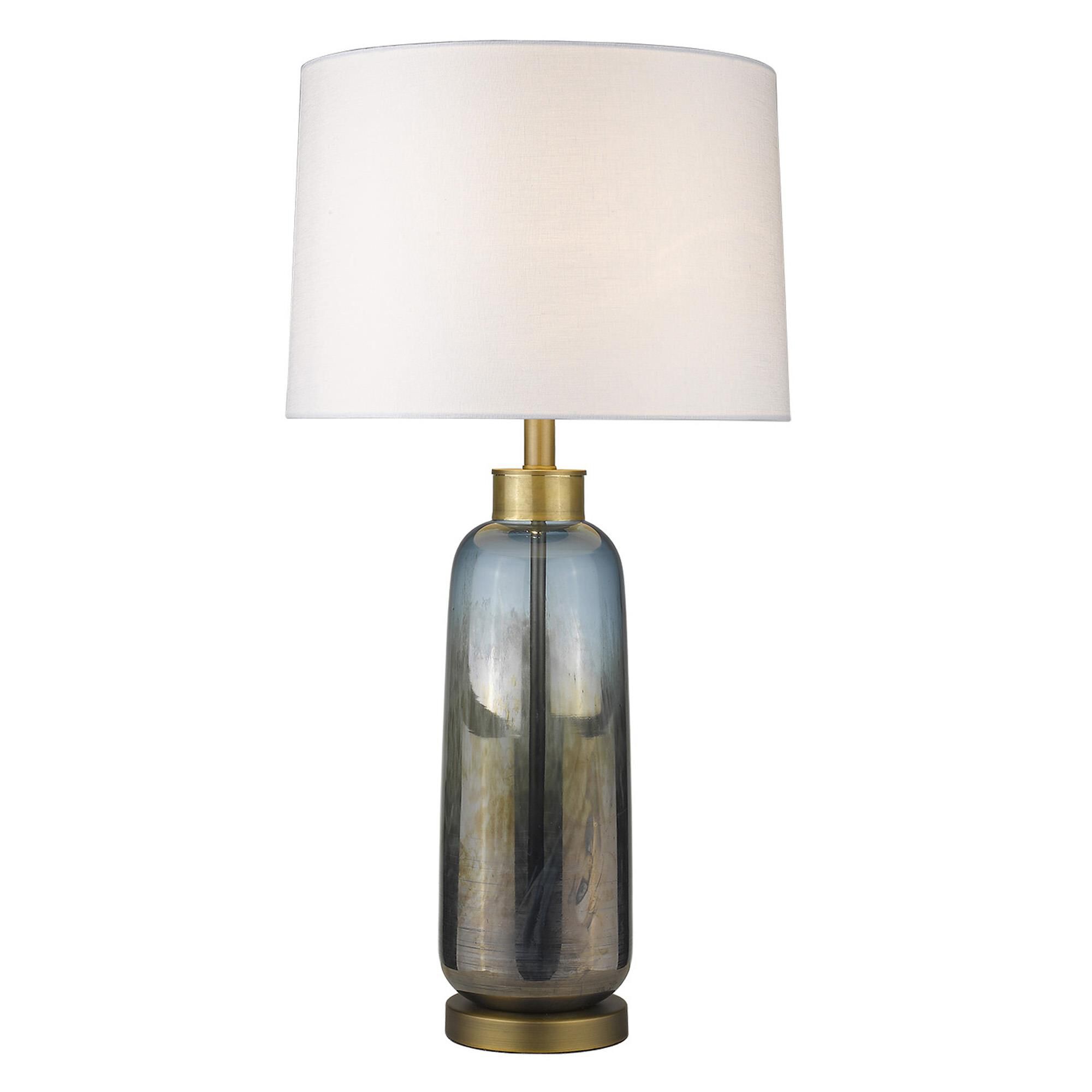 Shown in Brass finish and Seasalt glass and Seasalt Linen Tapered Drum shade