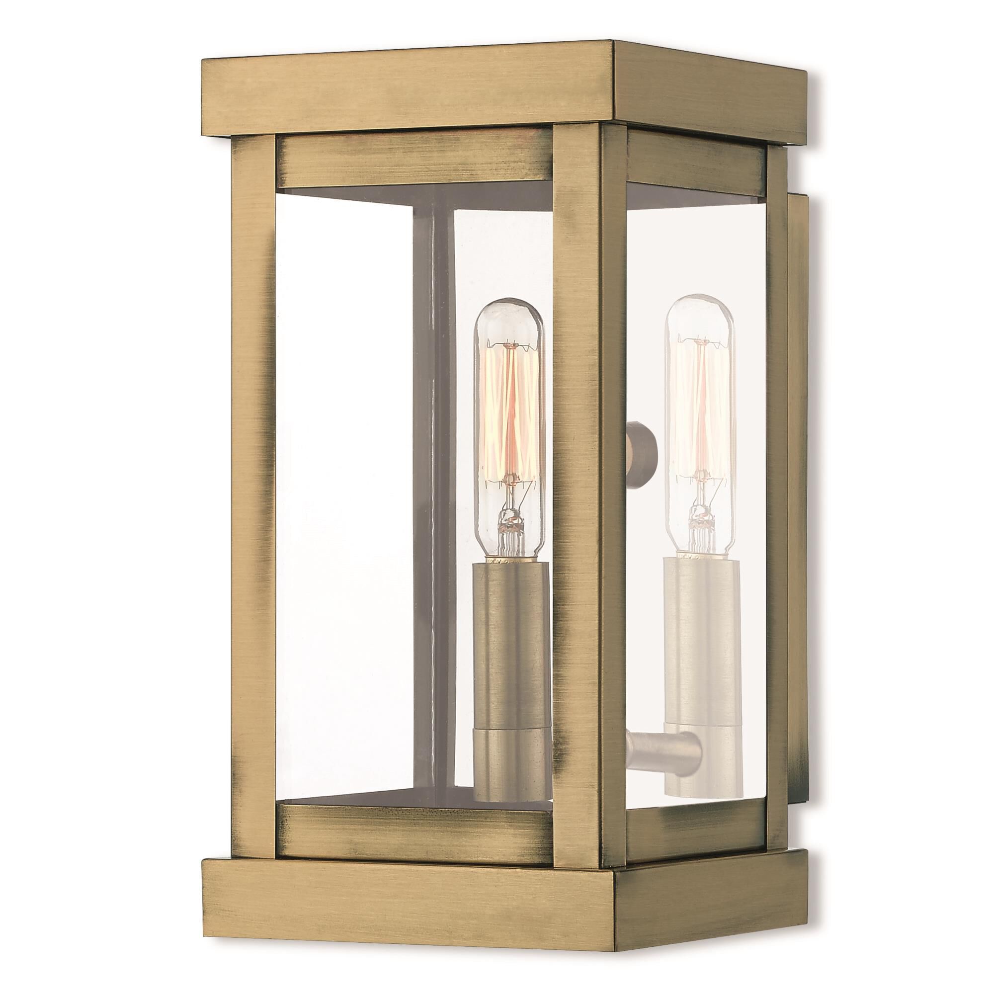 Shown in Antique Brass finish and Clear glass