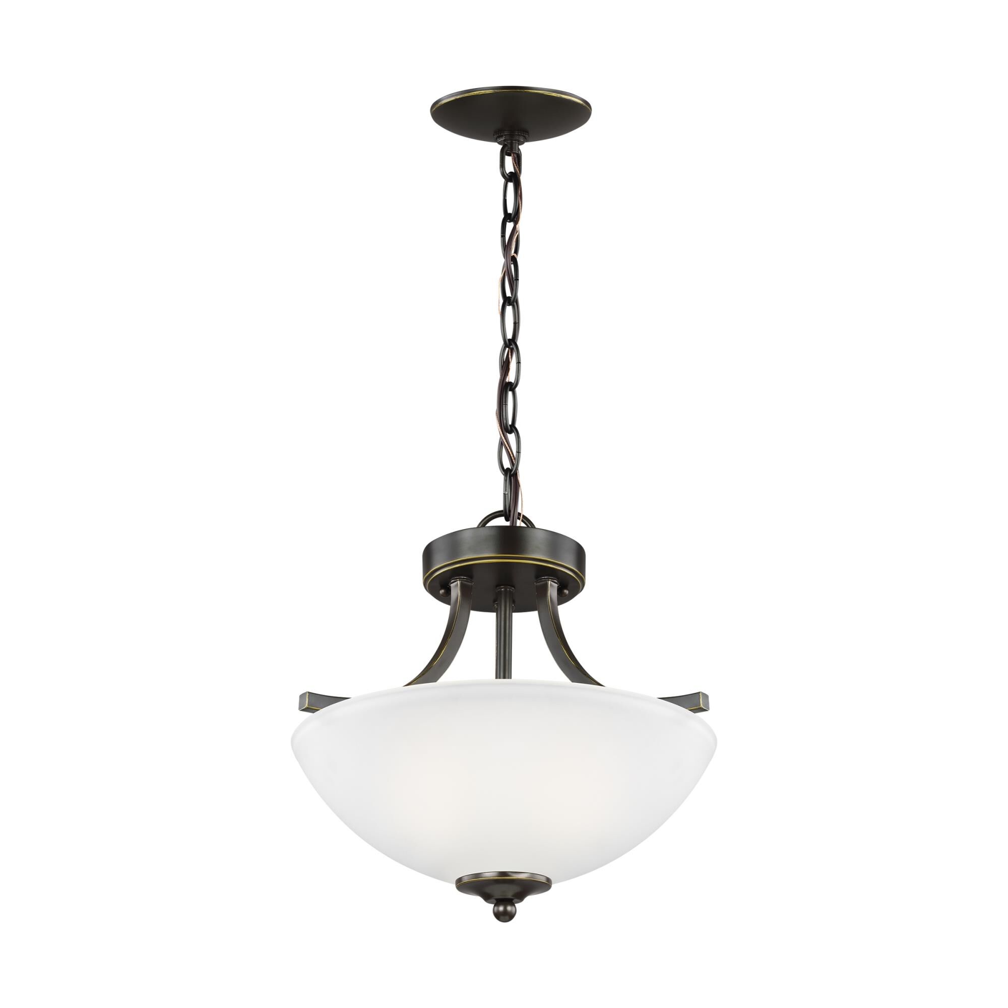 Shown in Heirloom Bronze finish and Satin Etched  Shade glass and Satin Etched Glass shade