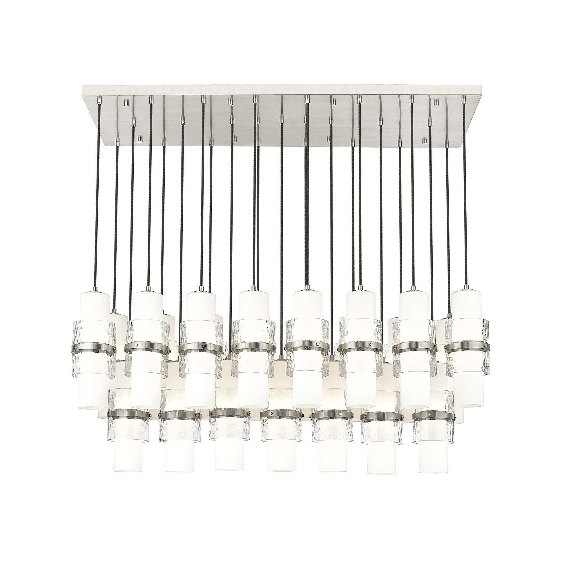Shown in Brushed Nickel finish and Clear + Etched Opal glass and Clear + Etched Opal shade