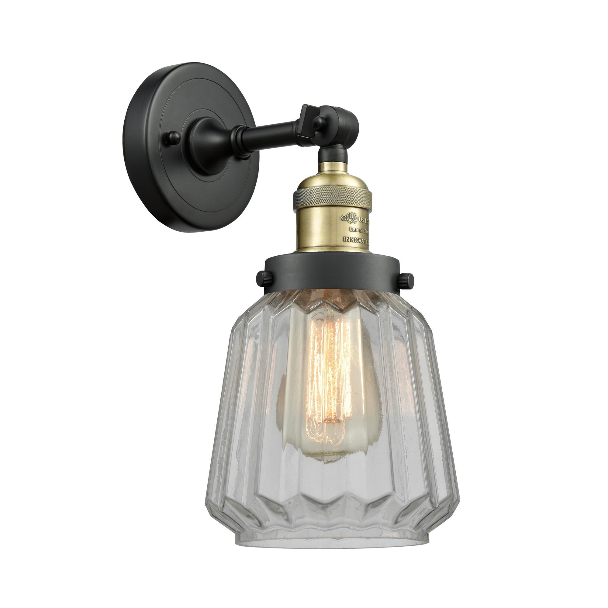 Shown in Black Antique Brass finish and Clear glass