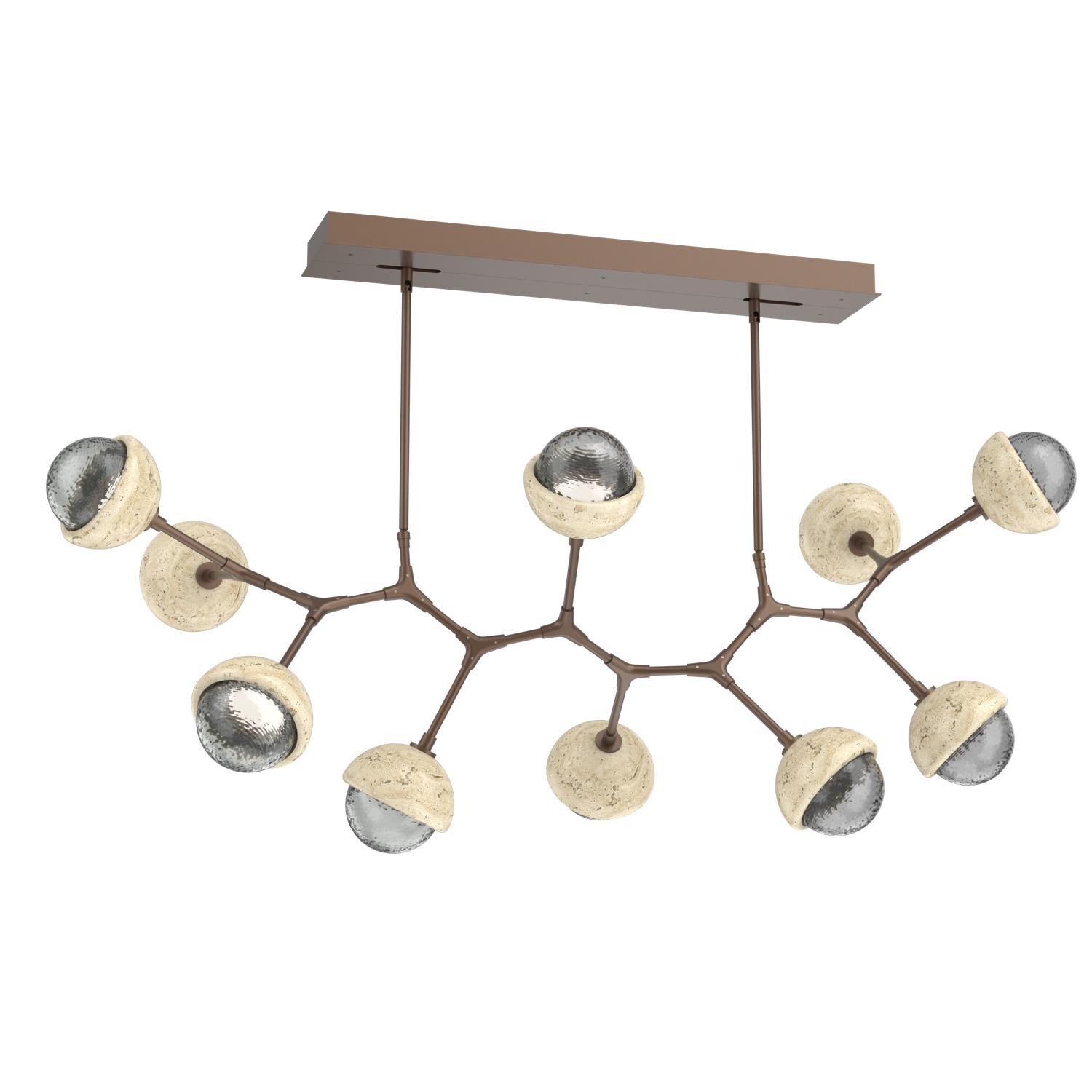 Shown in Burnished Bronze finish and Smoke glass and Travertine Stone accent
