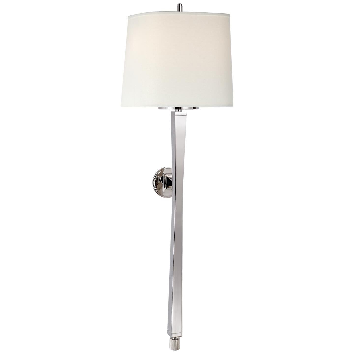 Shown in Polished Nickel finish and Linen Shield shade