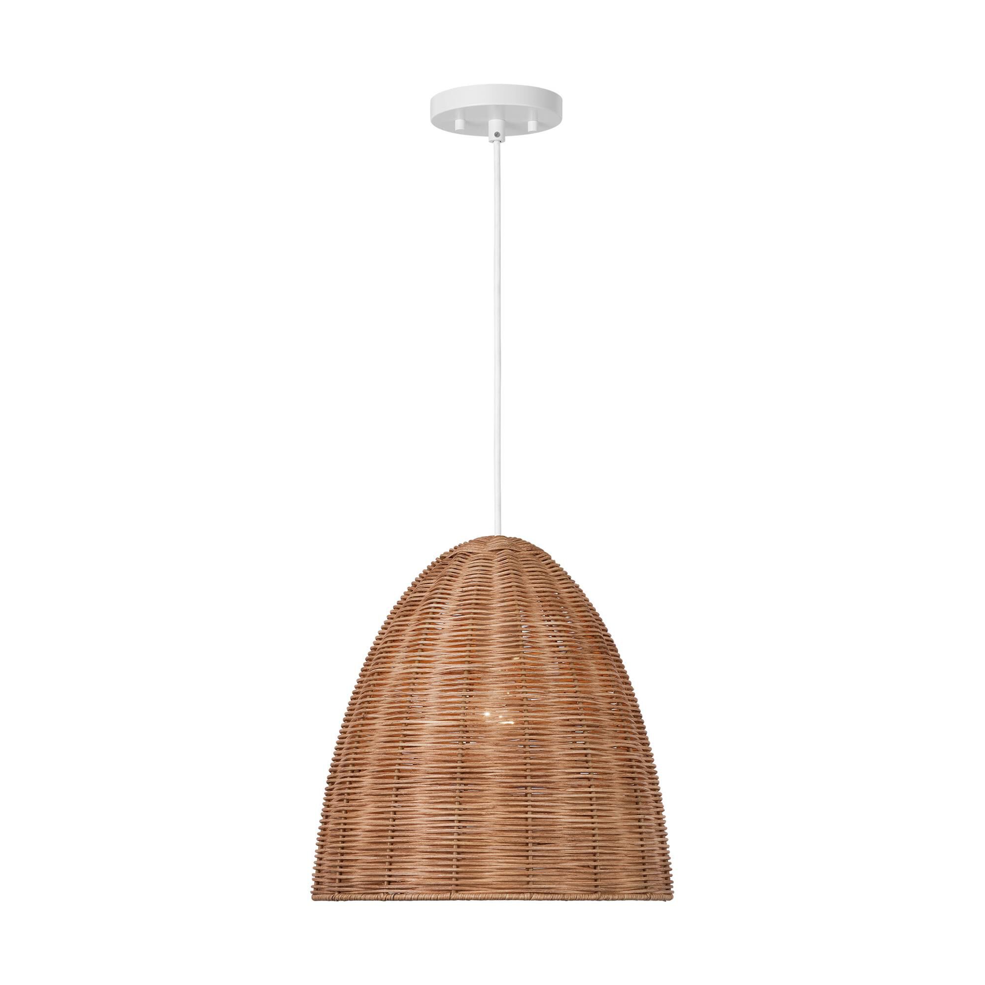Shown in Matte White finish and Blonde Rattan shade