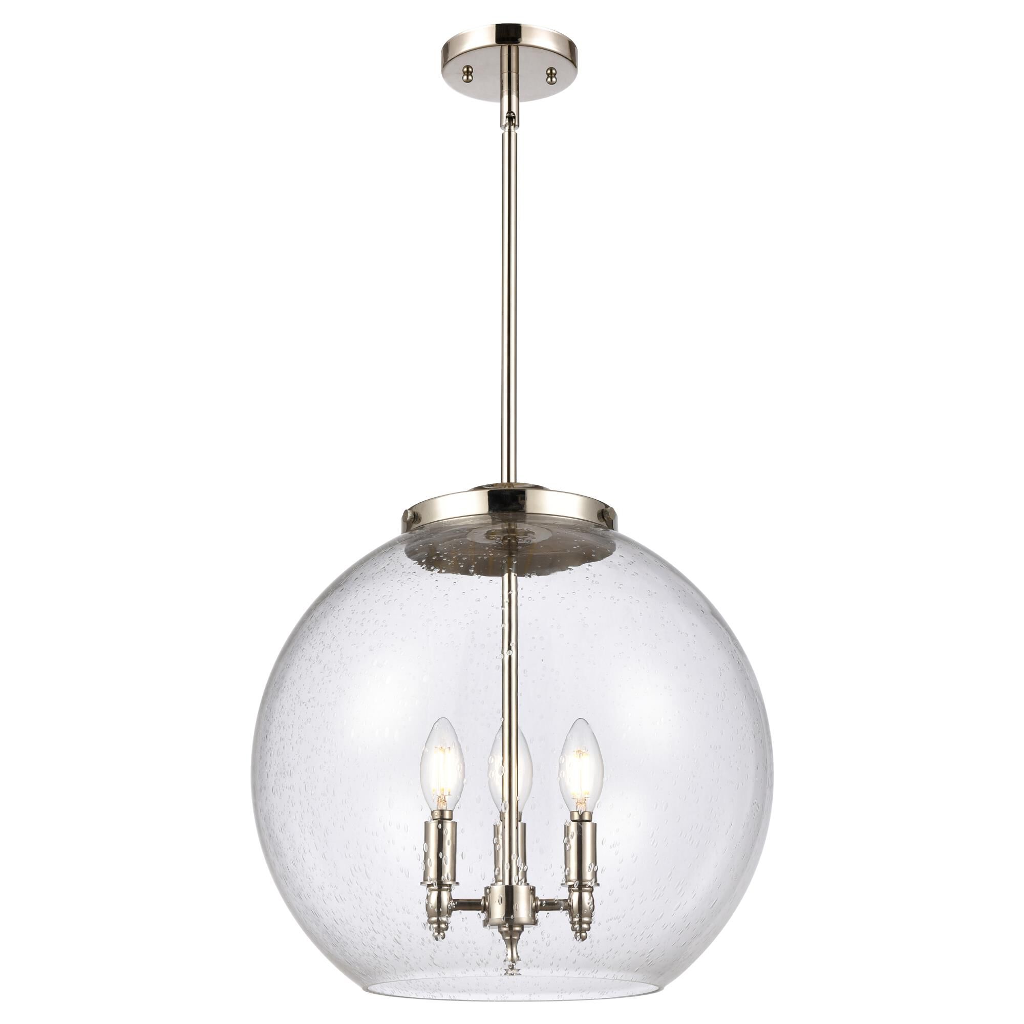 Shown in Polished Nickel finish and Seedy glass