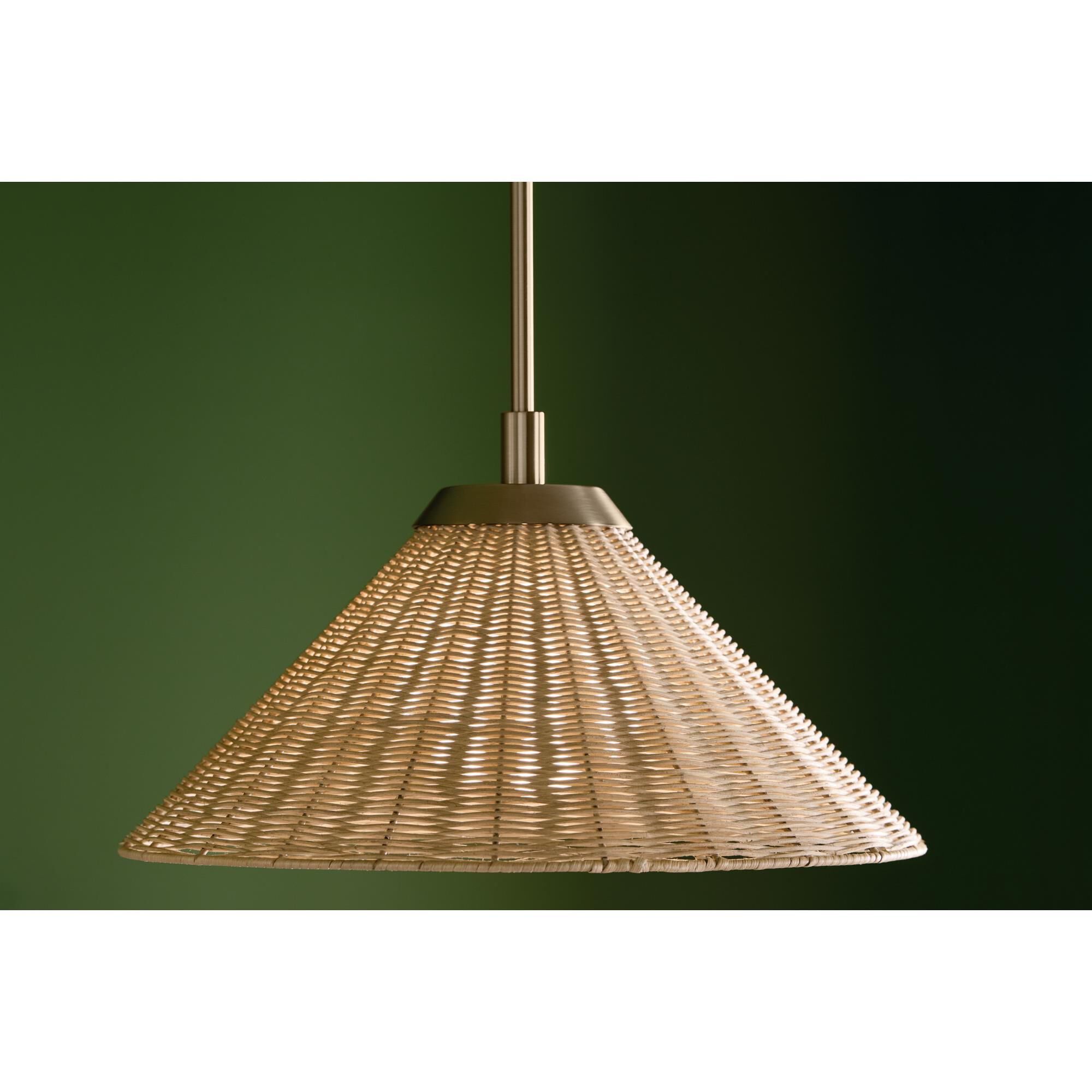 Shown in Champagne Bronze finish and Opal glass and Rattan Textured shade