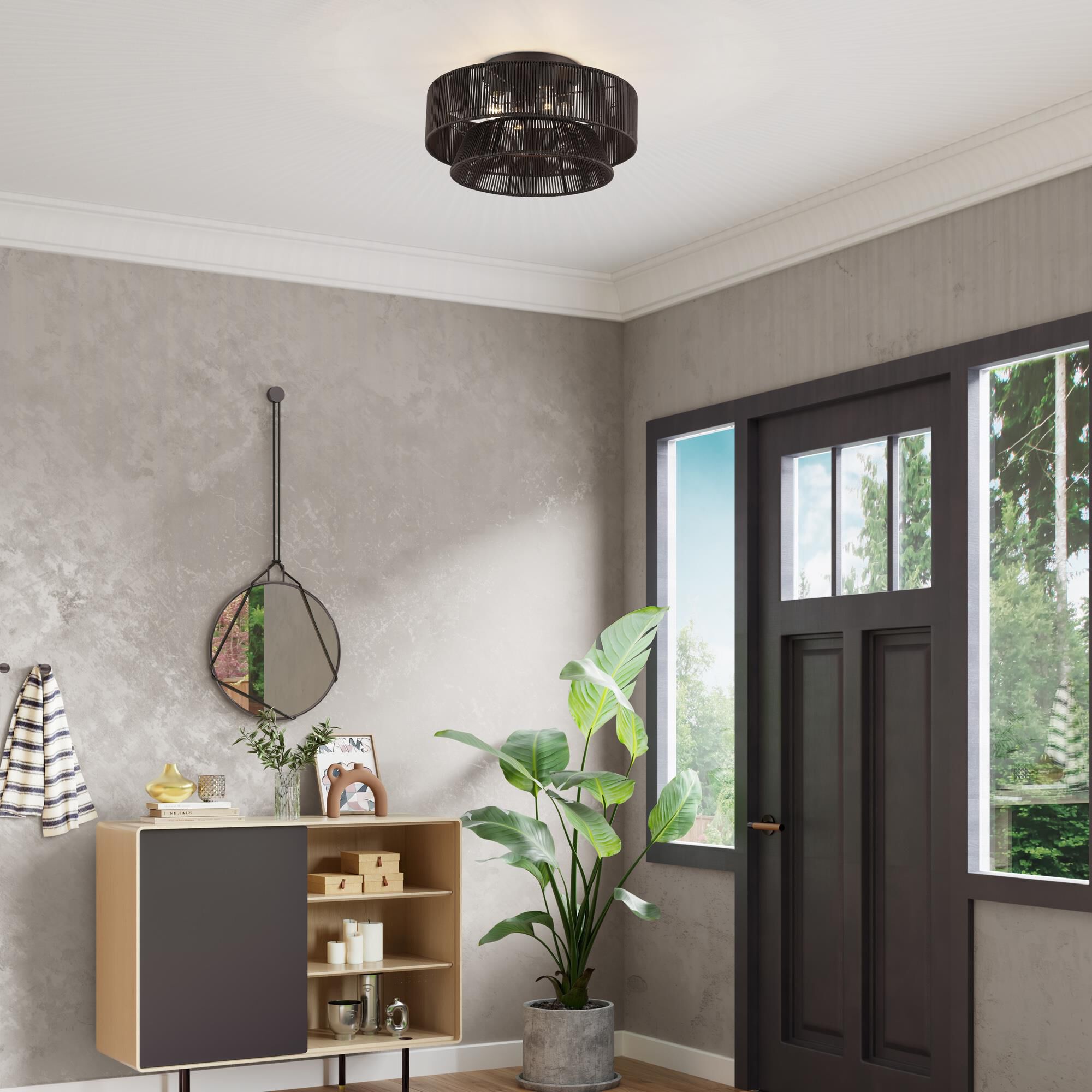 Shown in English Bronze finish and Hand-Woven Dark Chocolate Color Polyester Rope shade